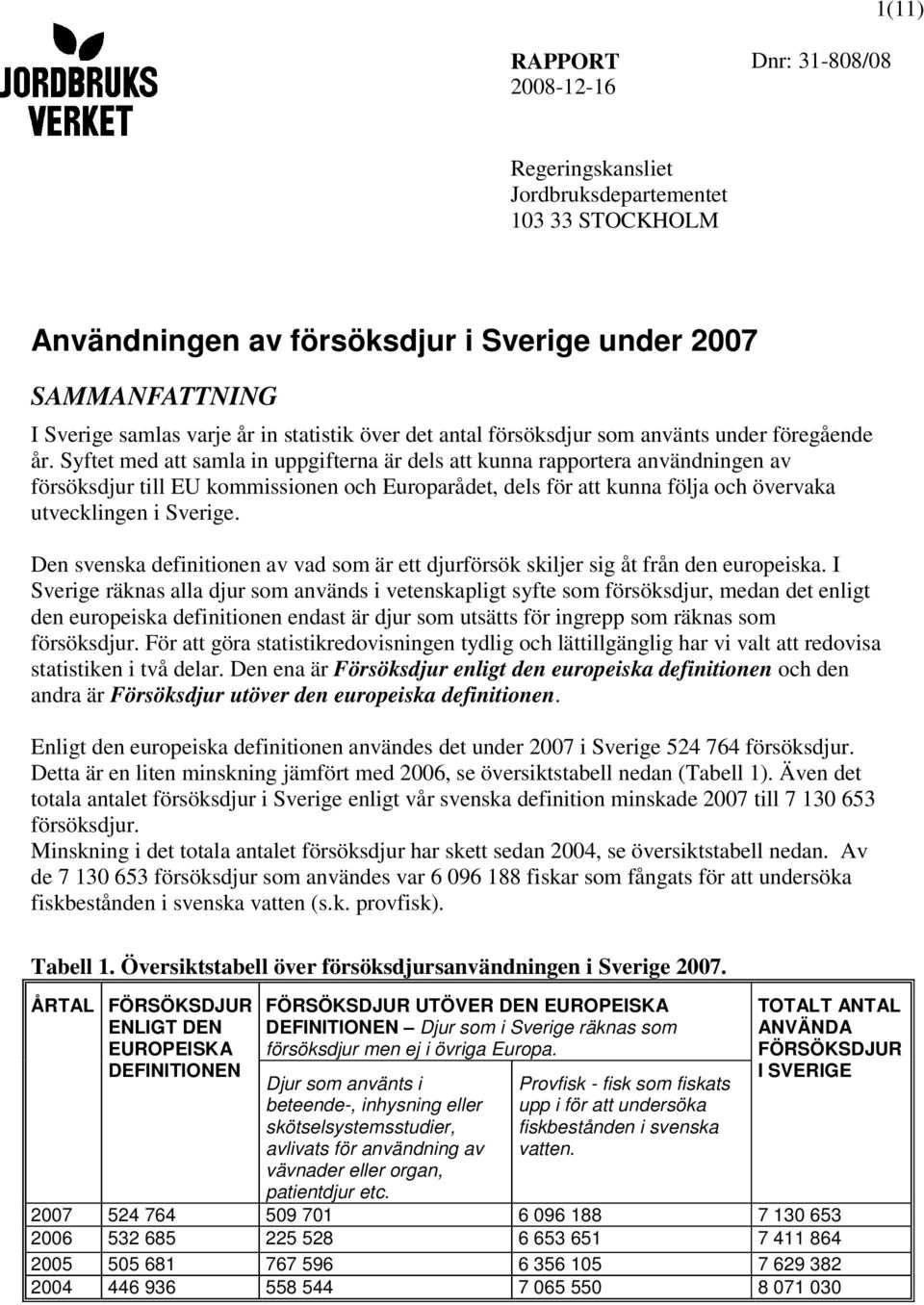 Syftet med att samla in uppgifterna är dels att kunna rapportera användningen av försöksdjur till EU kommissionen och Europarådet, dels för att kunna följa och övervaka utvecklingen i Sverige.