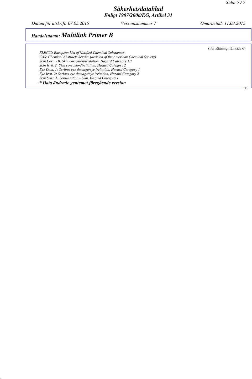 2: Skin corrosion/irritation, Hazard Category 2 Eye Dam. 1: Serious eye damage/eye irritation, Hazard Category 1 Eye Irrit.