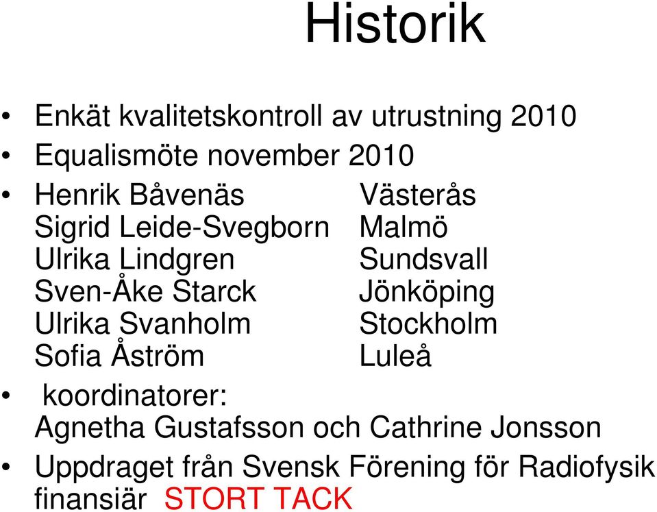 Jönköping Ulrika Svanholm Stockholm Sofia Åström Luleå koordinatorer: Agnetha