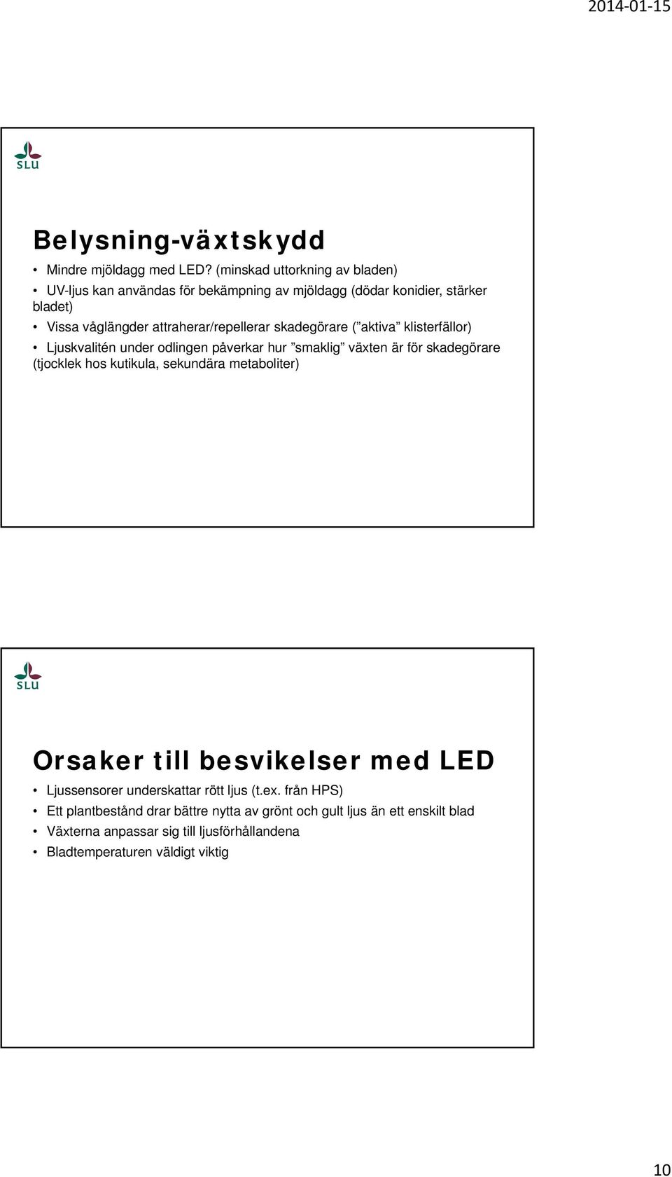 attraherar/repellerar skadegörare ( aktiva klisterfällor) Ljuskvalitén under odlingen påverkar hur smaklig växten är för skadegörare (tjocklek hos