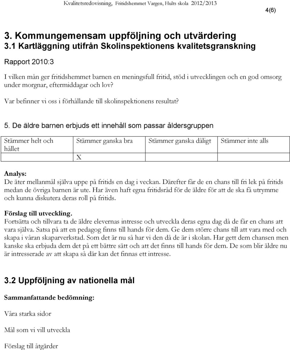 eftermiddagar och lov? Var befinner vi oss i förhållande till skolinspektionens resultat? 5.