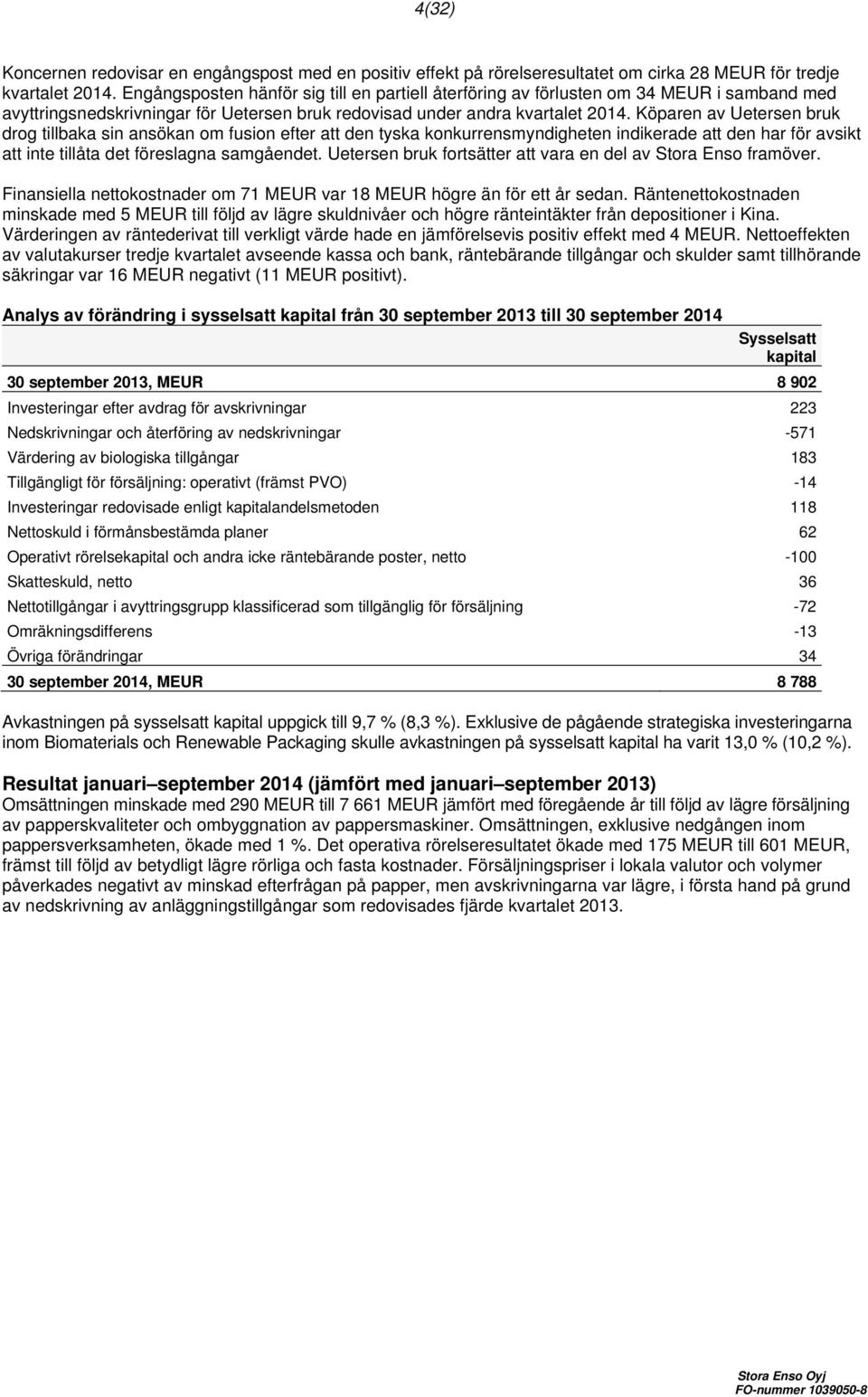 Köparen av Uetersen bruk drog tillbaka sin ansökan om fusion efter att den tyska konkurrensmyndigheten indikerade att den har för avsikt att inte tillåta det föreslagna samgåendet.