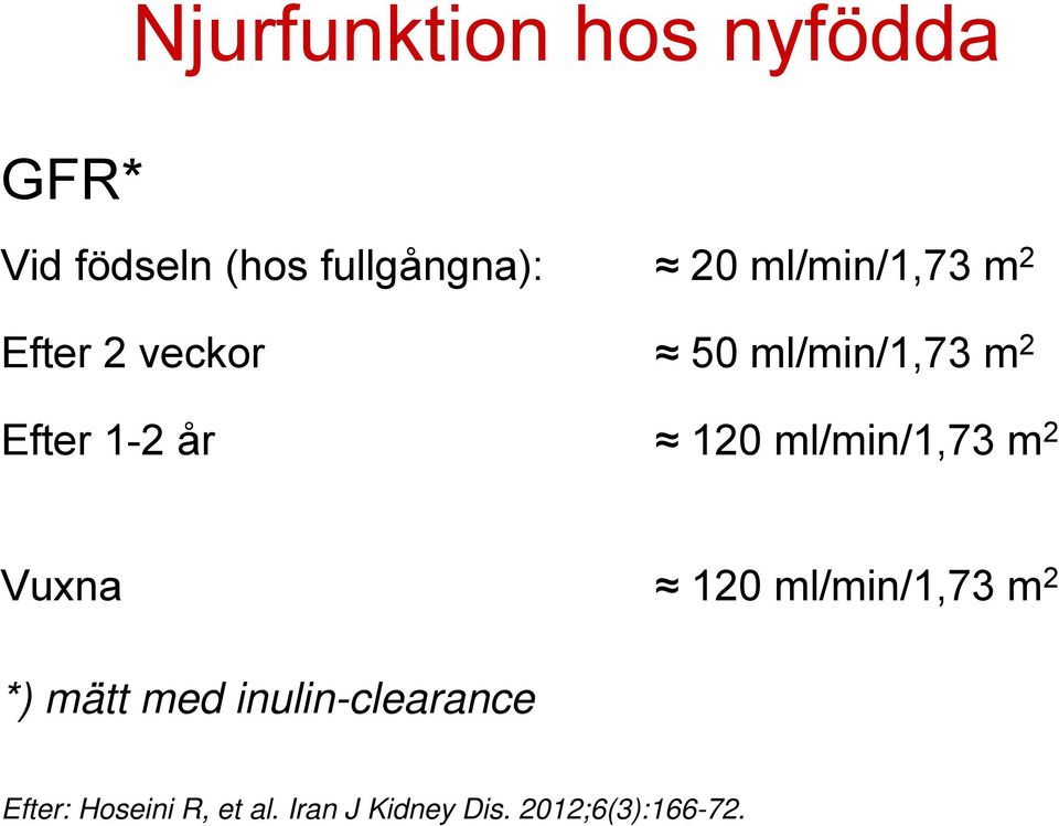 120 ml/min/1,73 m 2 Vuxna 120 ml/min/1,73 m 2 *) mätt med