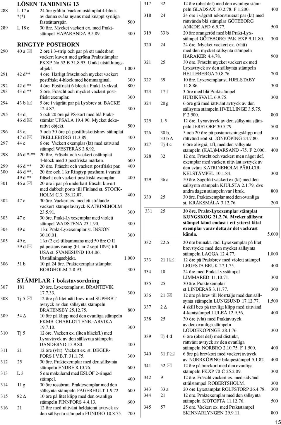 000 291 42 d** 4 öre. Härligt fräscht och mycket vackert postfriskt 4-block med hörnmarginal. 300 292 42 d ** 4 öre. Postfriskt 6-block i Prakt-Lyxkval. 800 293 43 d ** 5 öre.