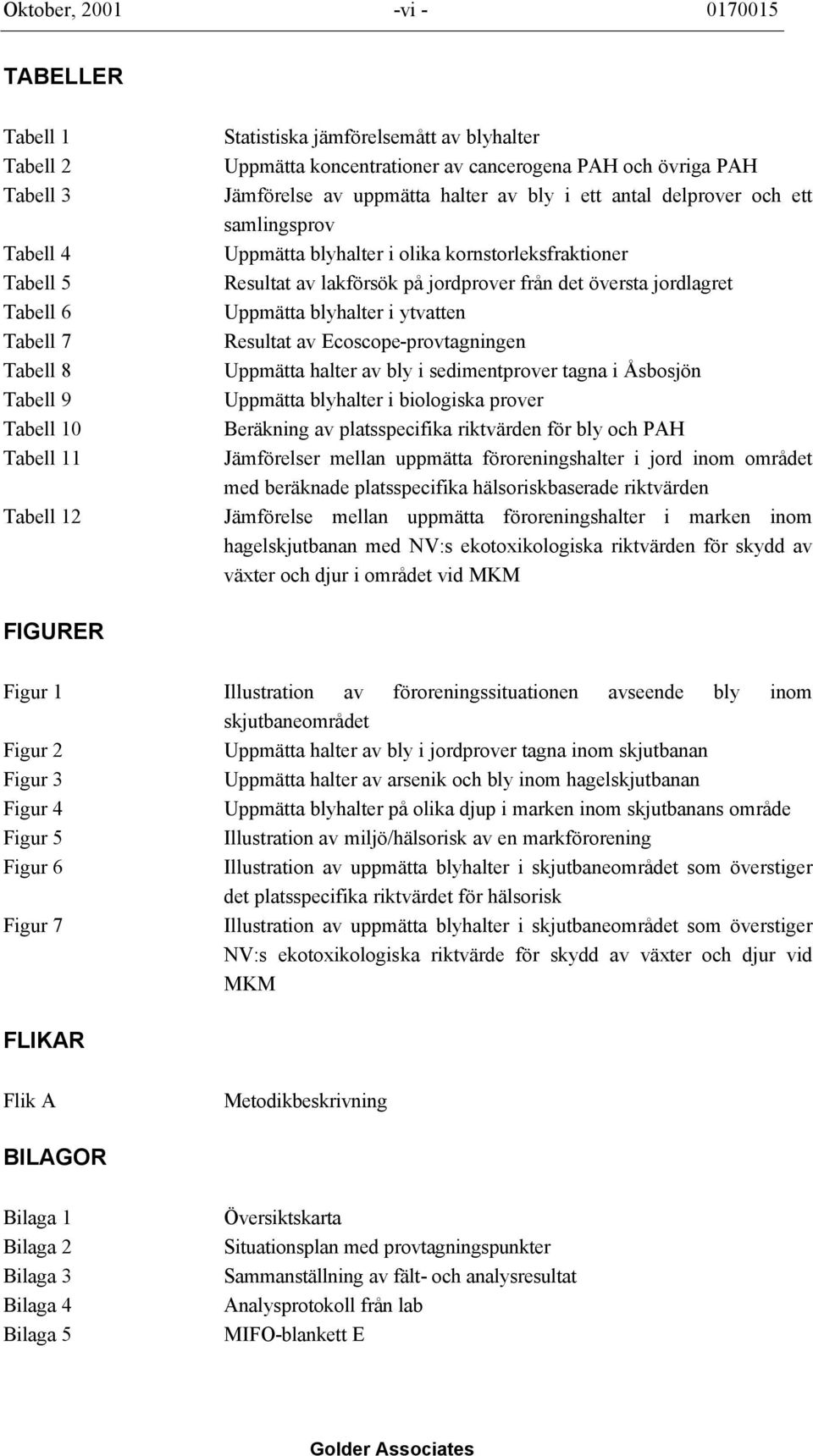 lakförsök på jordprover från det översta jordlagret Uppmätta blyhalter i ytvatten Resultat av Ecoscope-provtagningen Uppmätta halter av bly i sedimentprover tagna i Åsbosjön Uppmätta blyhalter i