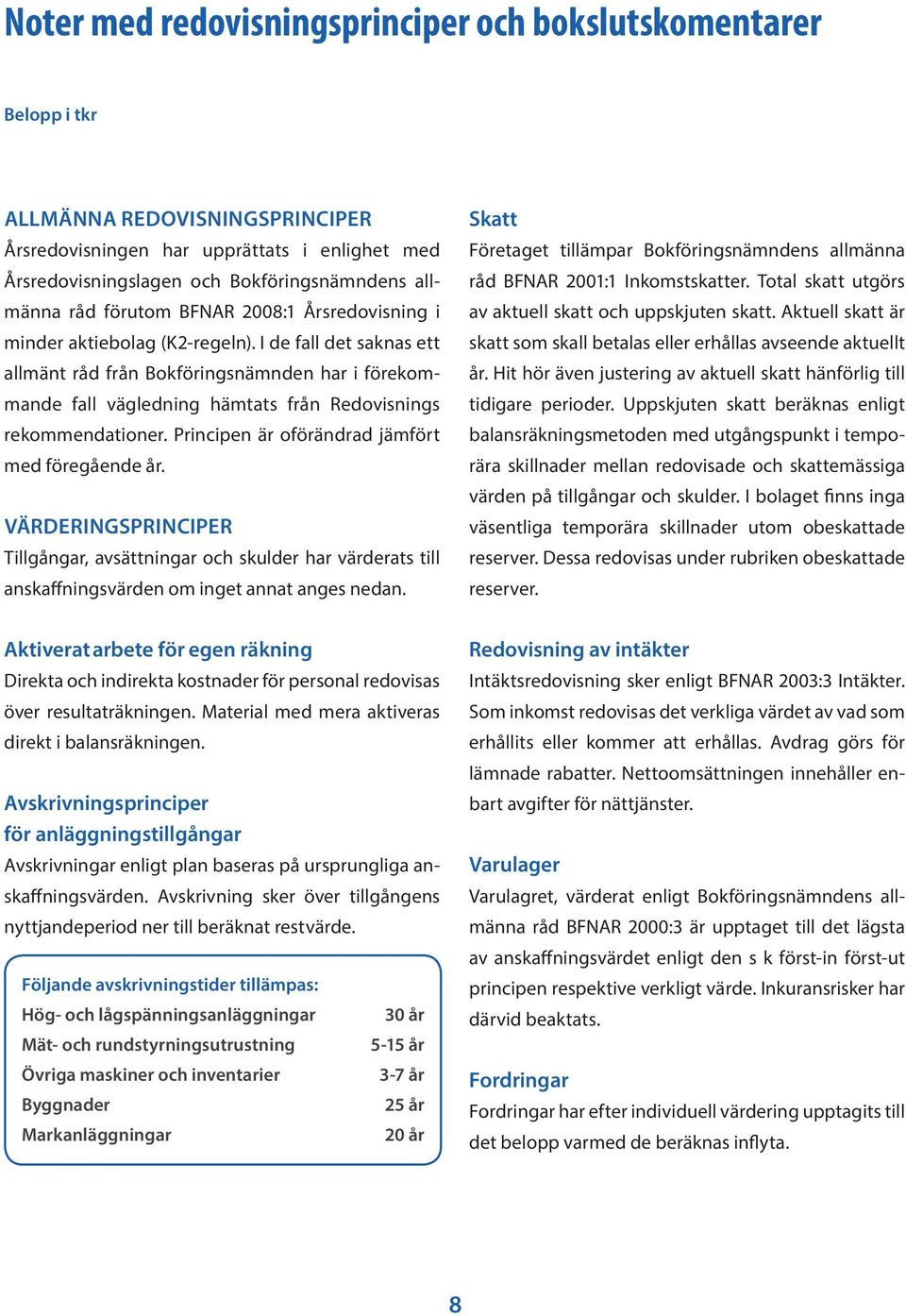 I de fall det saknas ett allmänt råd från Bokföringsnämnden har i förekommande fall vägledning hämtats från Redovisnings rekommendationer. Principen är oförändrad jämfört med föregående år.