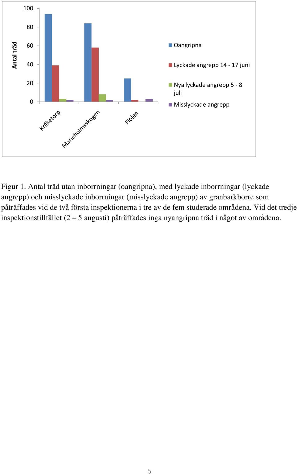 Antal träd utan inborrningar (oangripna), med lyckade inborrningar (lyckade angrepp) och misslyckade inborrningar