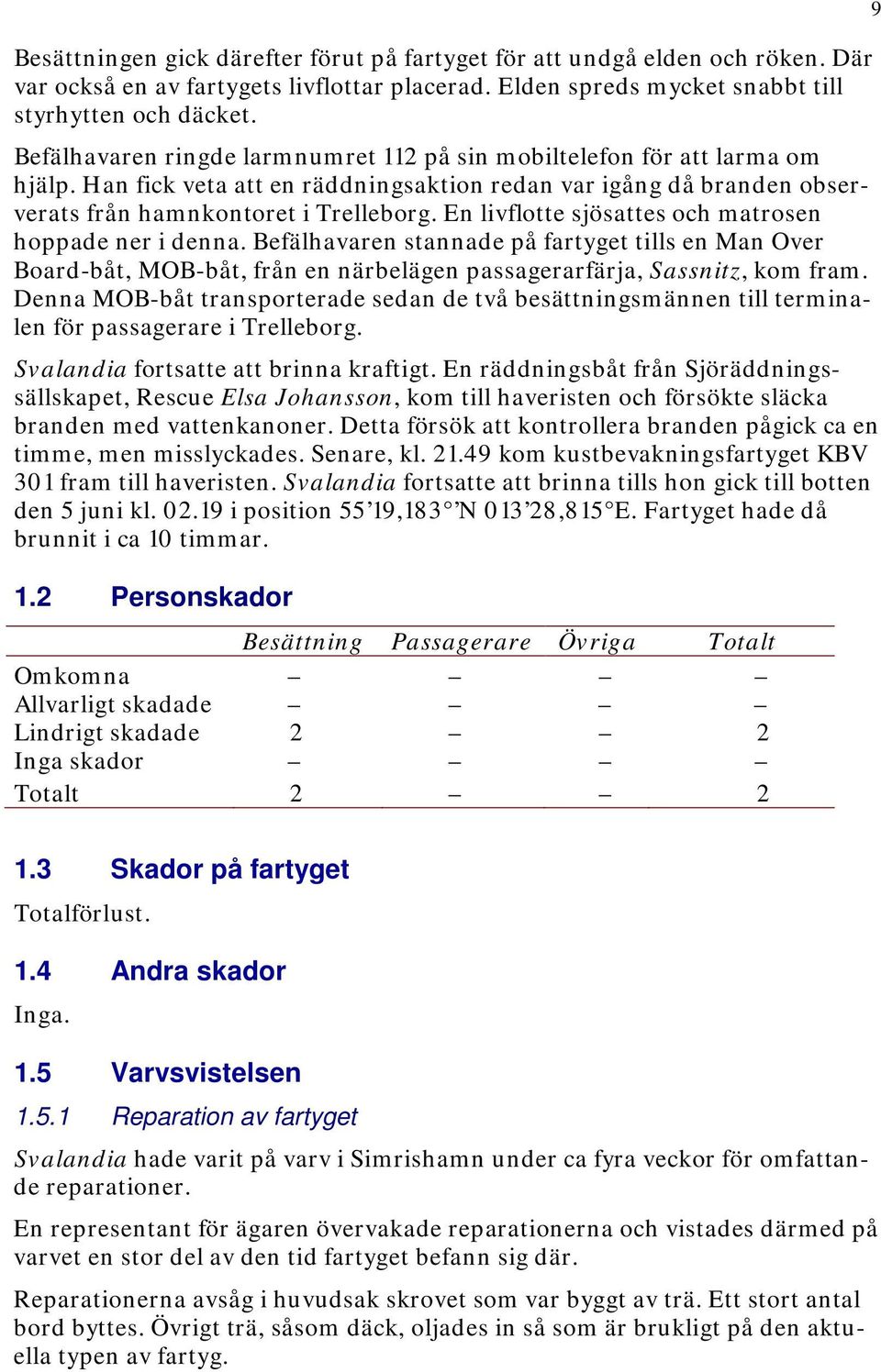 En livflotte sjösattes och matrosen hoppade ner i denna. Befälhavaren stannade på fartyget tills en Man Over Board-båt, MOB-båt, från en närbelägen passagerarfärja, Sassnitz, kom fram.