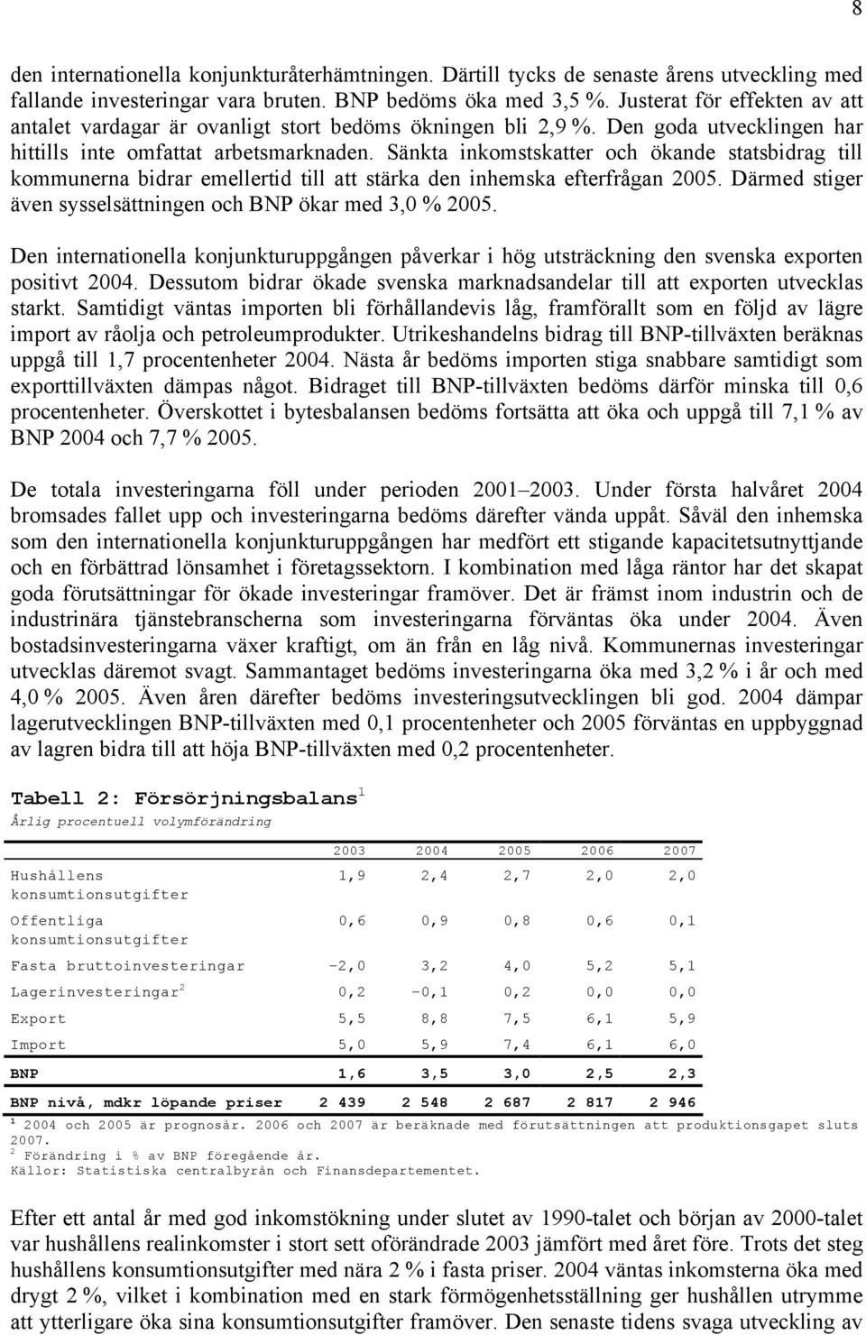 Sänkta inkomstskatter och ökande statsbidrag till kommunerna bidrar emellertid till att stärka den inhemska efterfrågan. Därmed stiger även sysselsättningen och BNP ökar med, %.