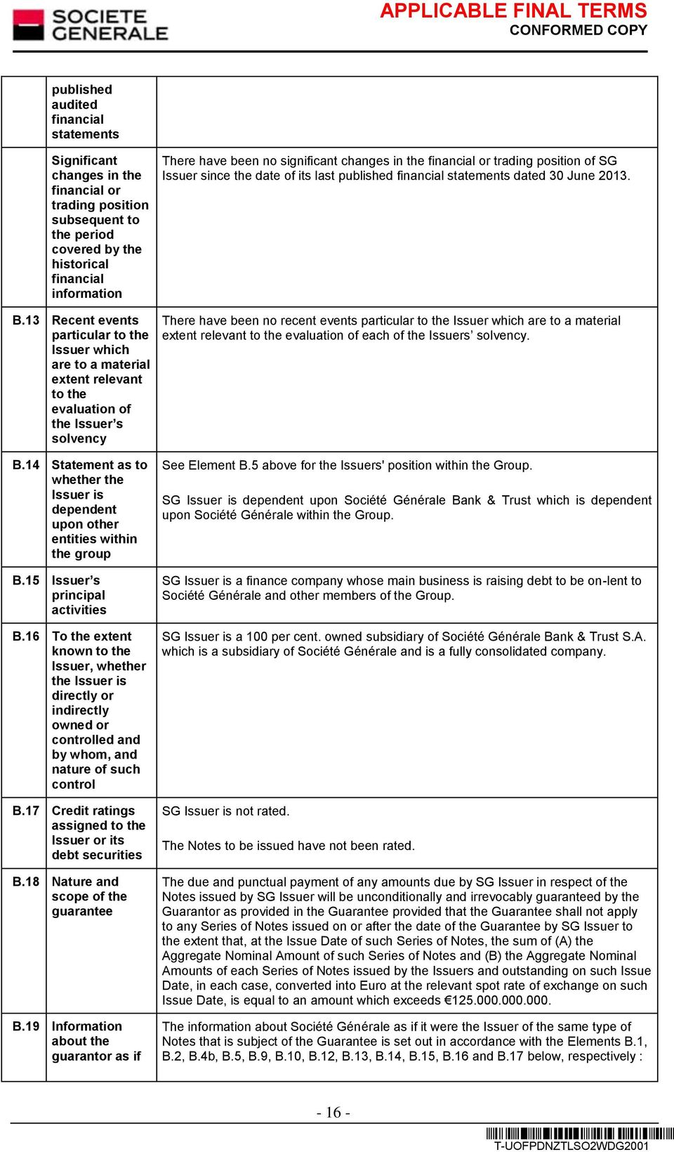 14 Statement as to whether the Issuer is dependent upon other entities within the group B.15 Issuer s principal activities B.