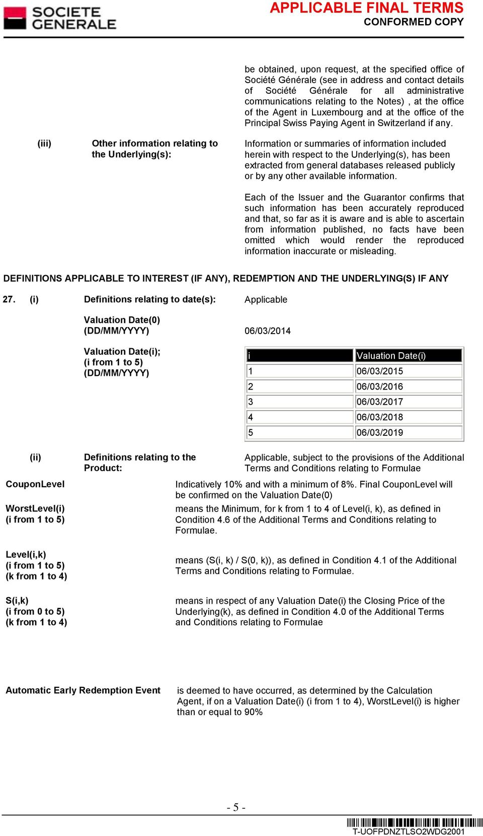 Information or summaries of information included herein with respect to the Underlying(s), has been extracted from general databases released publicly or by any other available information.