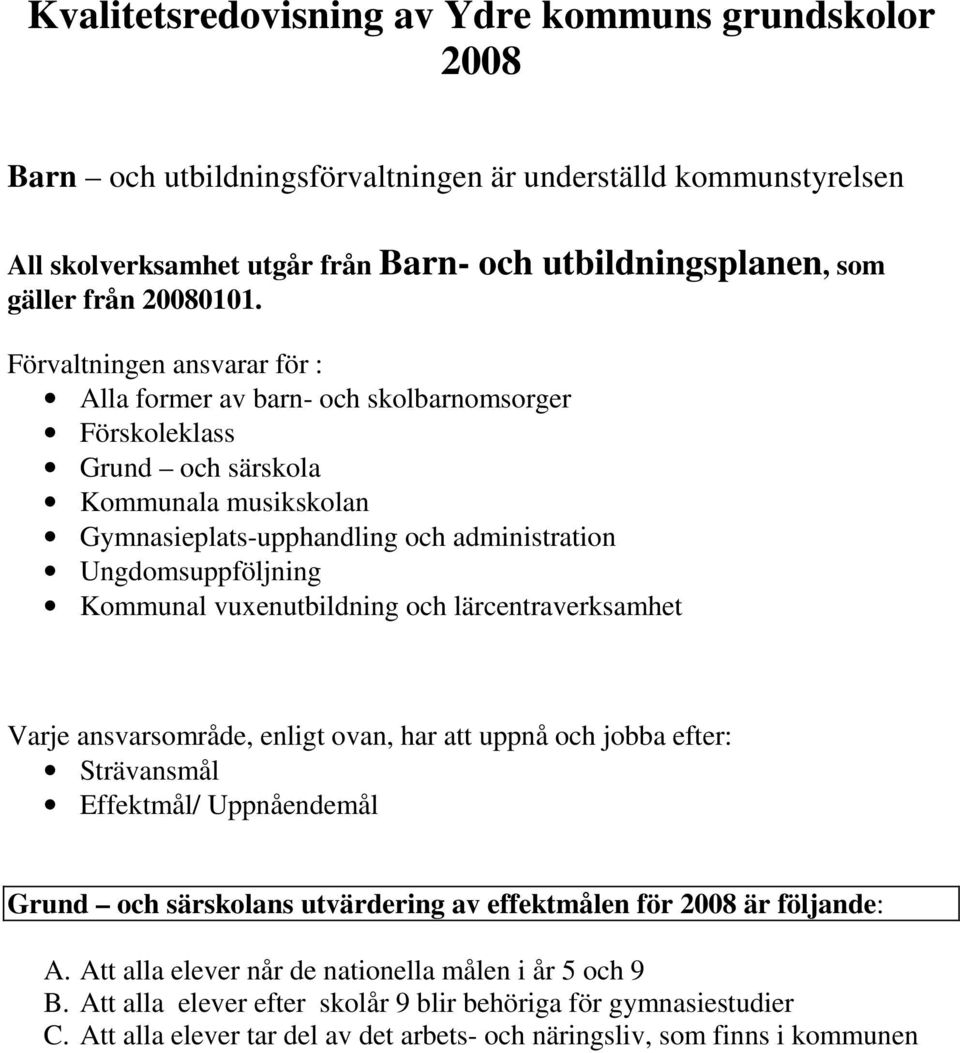 Förvaltningen ansvarar för : Alla former av barn- och skolbarnomsorger Förskoleklass Grund och särskola Kommunala musikskolan Gymnasieplats-upphandling och administration Ungdomsuppföljning Kommunal
