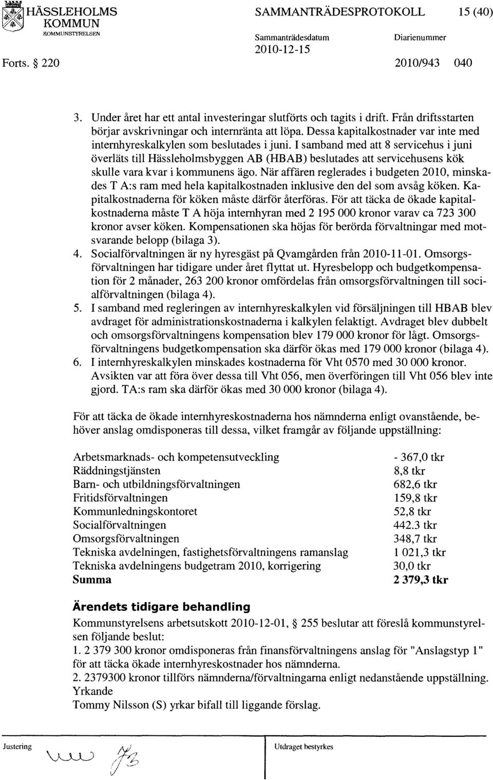 I samband med att 8 servicehus i juni överläts till Hässleholmsbyggen AB (HBAB) beslutades att servicehusens kök skulle vara kvar i kommunens ägo.