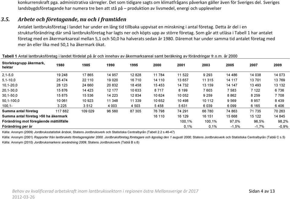 Arbete och företagande, nu och i framtiden Antalet lantbruksföretag i landet har under en lång tid tillbaka uppvisat en minskning i antal företag.