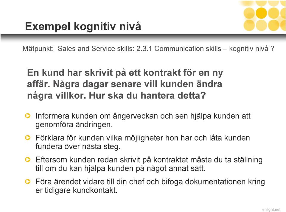 Informera kunden om ångerveckan och sen hjälpa kunden att genomföra ändringen.