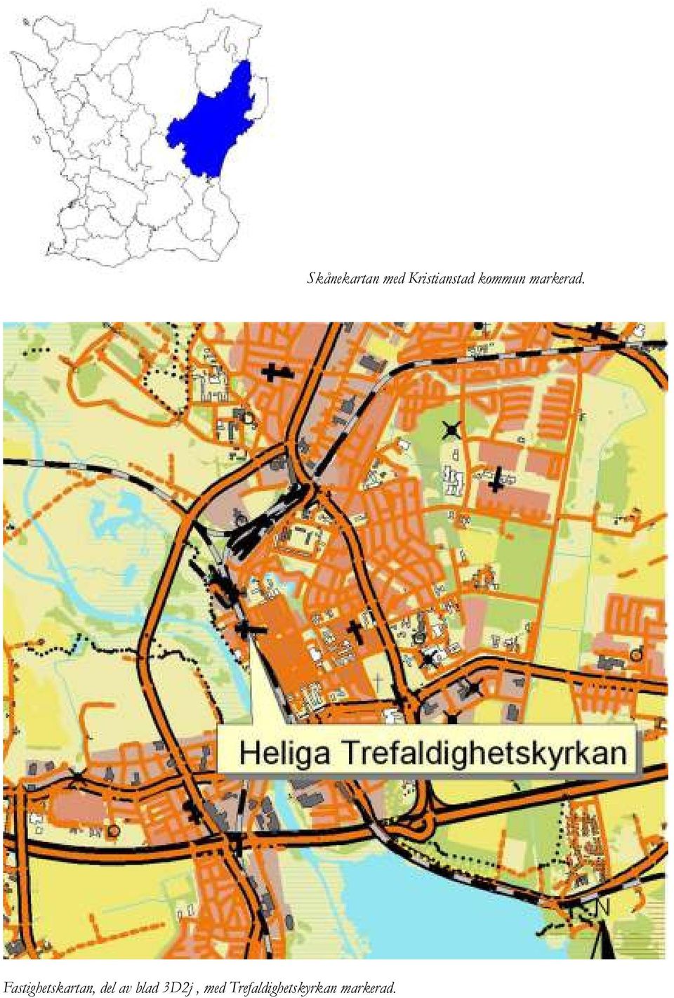 Trefaldighetskyrkan markerad.