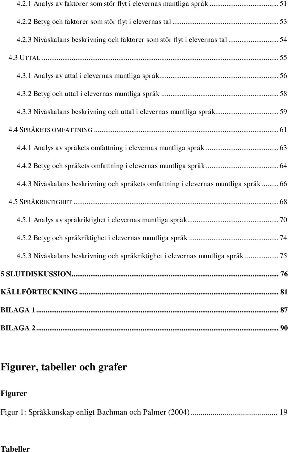 .. 59 4.4 SPRÅKETS OMFATTNING... 61 4.4.1 Analys av språkets omfattning i elevernas muntliga språk... 63 4.4.2 Betyg och språkets omfattning i elevernas muntliga språk... 64 4.4.3 Nivåskalans beskrivning och språkets omfattning i elevernas muntliga språk.