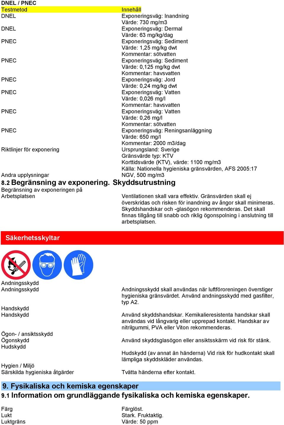 Värde: 1,25 mg/kg dwt Kommentar: sötvatten Exponeringsväg: Sediment Värde: 0,125 mg/kg dwt Kommentar: havsvatten Exponeringsväg: Jord Värde: 0,24 mg/kg dwt Exponeringsväg: Vatten Värde: 0,026 mg/l