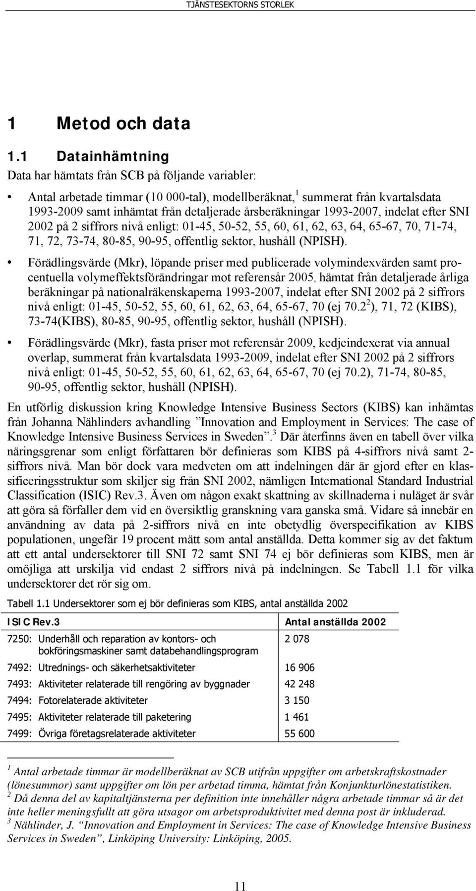 årsberäkningar 1993-2007, indelat efter SNI 2002 på 2 siffrors nivå enligt: 01-45, 50-52, 55, 60, 61, 62, 63, 64, 65-67, 70, 71-74, 71, 72, 73-74, 80-85, 90-95, offentlig sektor, hushåll (NPISH).