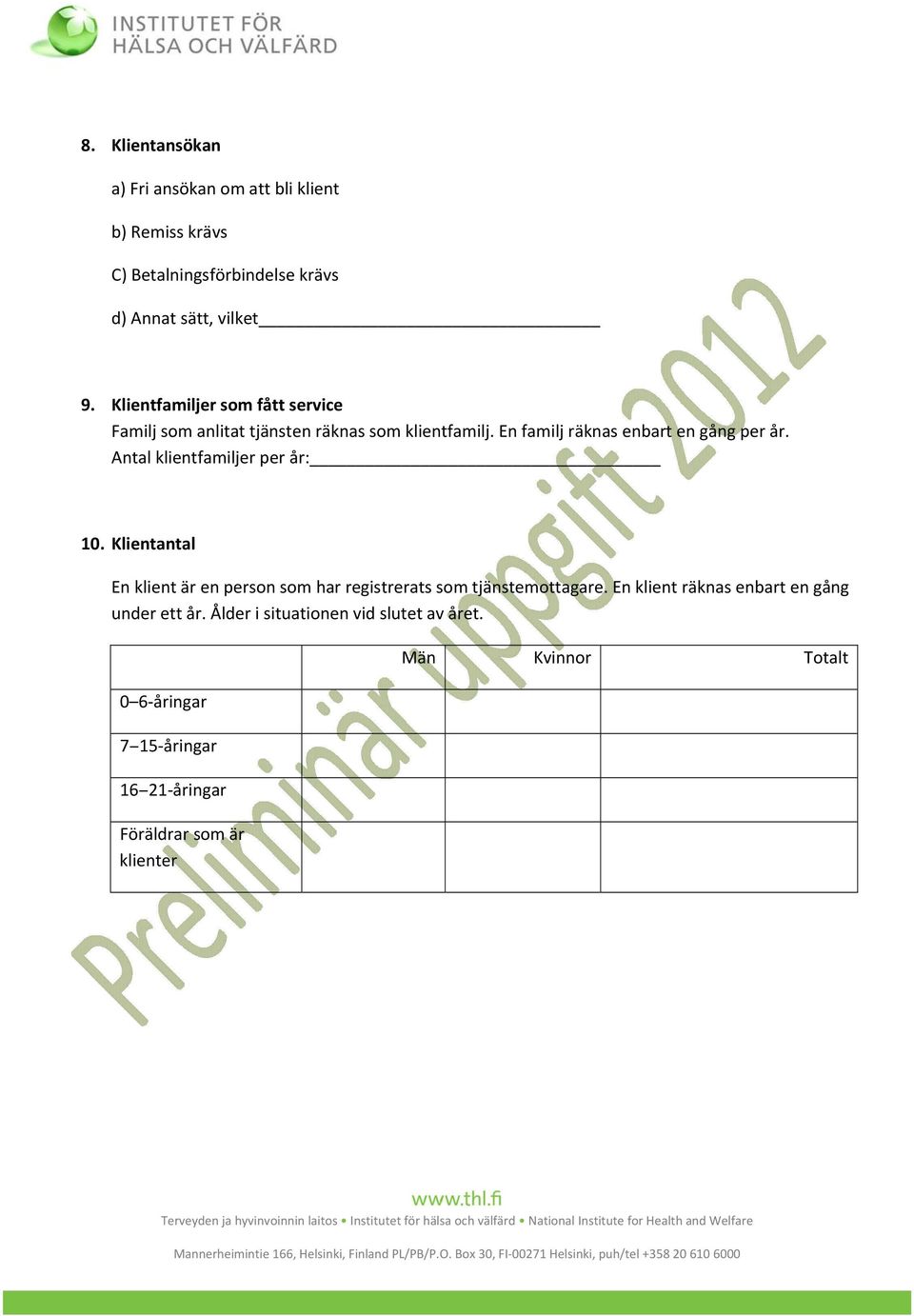 Antal klientfamiljer per år: 10. Klientantal En klient är en person som har registrerats som tjänstemottagare.