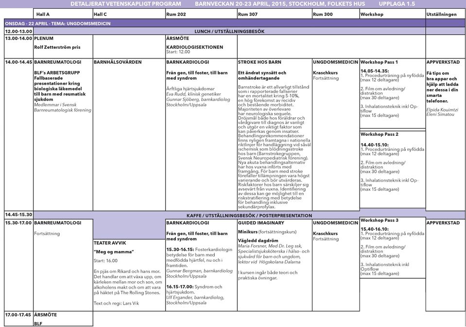 45 BARNREUMATOLOGI BARNHÄLSOVÅRDEN BARNKARDIOLOGI STROKE HOS BARN UNGDOMSMEDICIN Workshop Pass 1 BLF s ARBETSGRUPP Fallbaserade presentationer kring biologiska läkemedel till barn med reumatisk