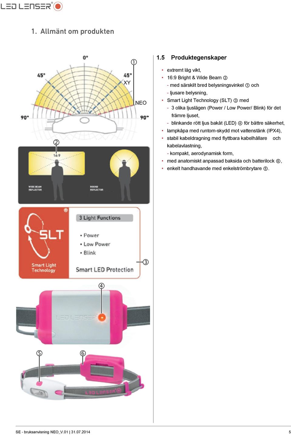 (SLT) 3 med -- 3 olika ljuslägen (Power / Low Power/ Blink) för det främre ljuset, -- blinkande rött ljus bakåt (LED) 4 för bättre säkerhet, lampkåpa med