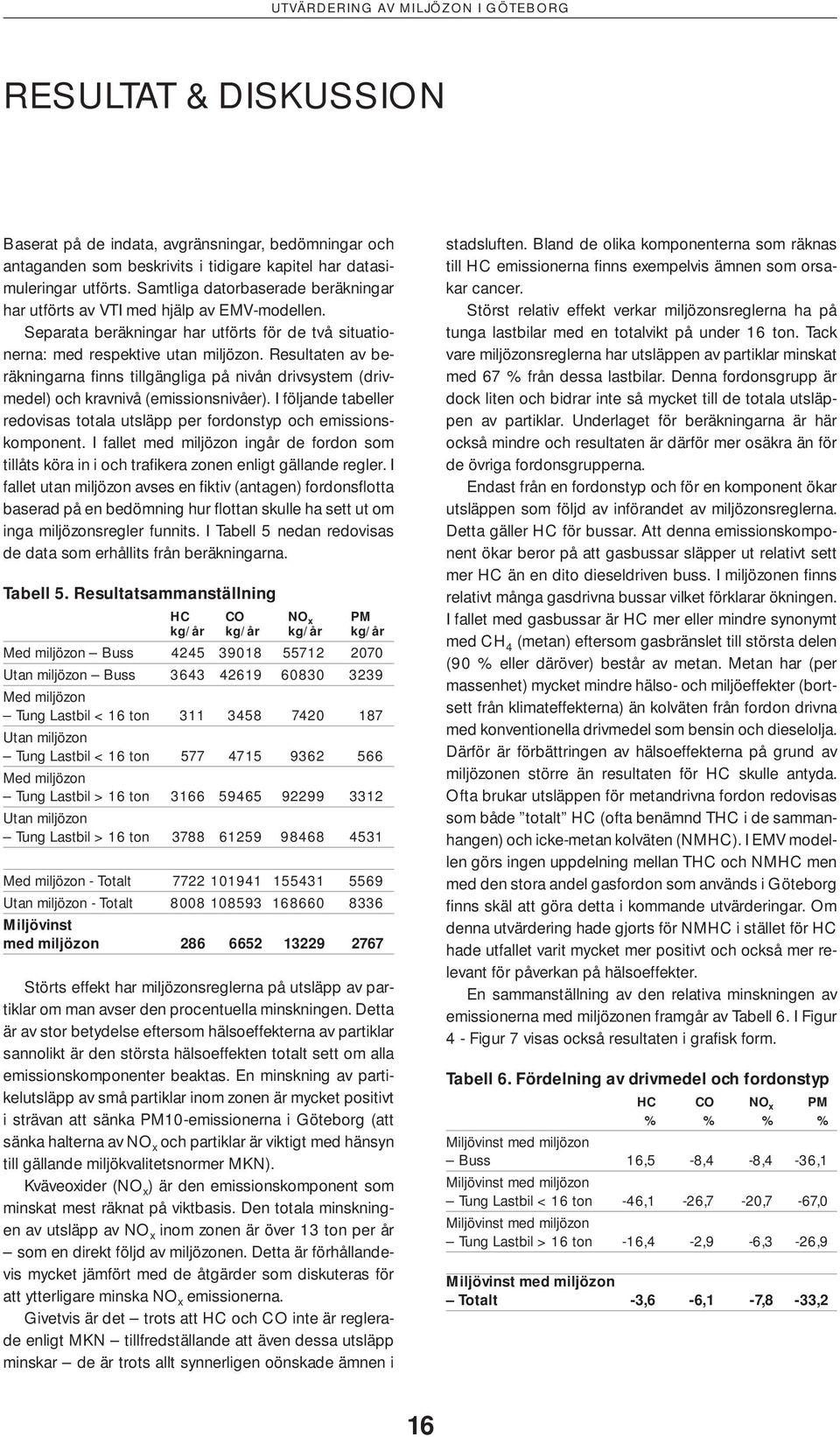 Resultaten av beräkningarna fi nns tillgängliga på nivån drivsystem (drivmedel) och kravnivå (emissionsnivåer). I följande tabeller redovisas totala utsläpp per fordonstyp och emissionskomponent.