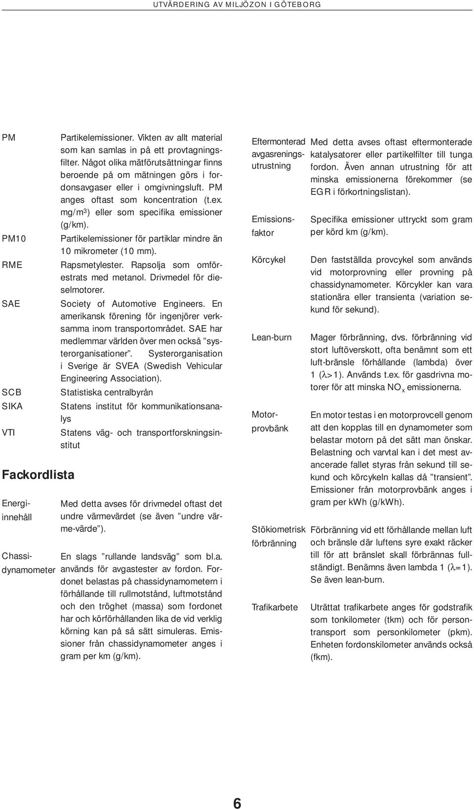 Partikelemissioner för partiklar mindre än 10 mikrometer (10 mm). Rapsmetylester. Rapsolja som omförestrats med metanol. Drivmedel för dieselmotorer. Society of Automotive Engineers.