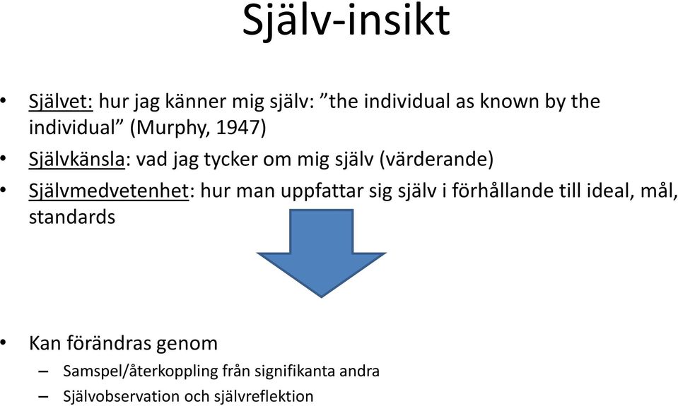 Självmedvetenhet: hur man uppfattar sig själv i förhållande till ideal, mål, standards