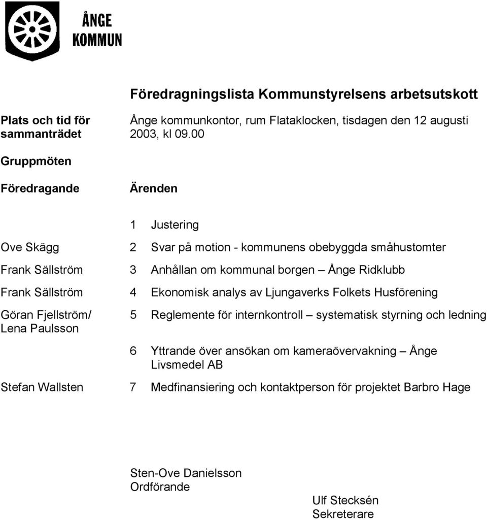 Frank Sällström 4 Ekonomisk analys av Ljungaverks Folkets Husförening Göran Fjellström/ Lena Paulsson 5 Reglemente för internkontroll systematisk styrning och ledning 6