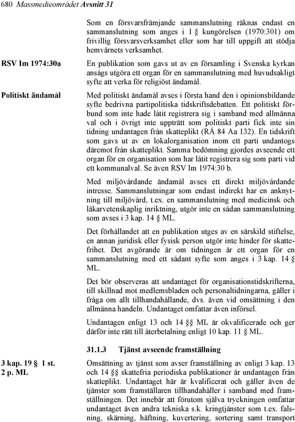 verksamhet. En publikation som gavs ut av en församling i Svenska kyrkan ansågs utgöra ett organ för en sammanslutning med huvudsakligt syfte att verka för religiöst ändamål.