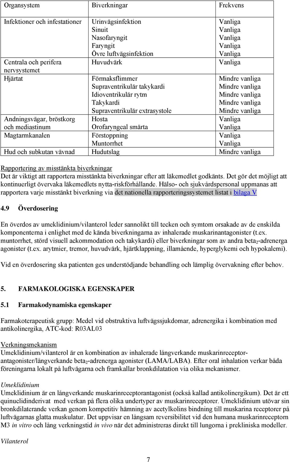 bröstkorg och mediastinum Hosta Orofaryngeal smärta Magtarmkanalen Förstoppning Muntorrhet Hud och subkutan vävnad Hudutslag Mindre vanliga Rapportering av misstänkta biverkningar Det är viktigt att