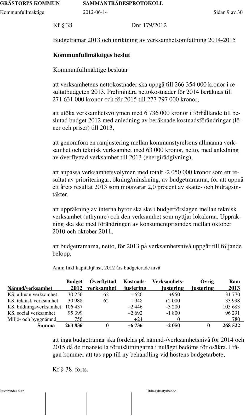 Preliminära nettokostnader för 2014 beräknas till 271 631 000 kronor och för 2015 till 277 797 000 kronor, att utöka verksamhetsvolymen med 6 736 000 kronor i förhållande till beslutad budget 2012