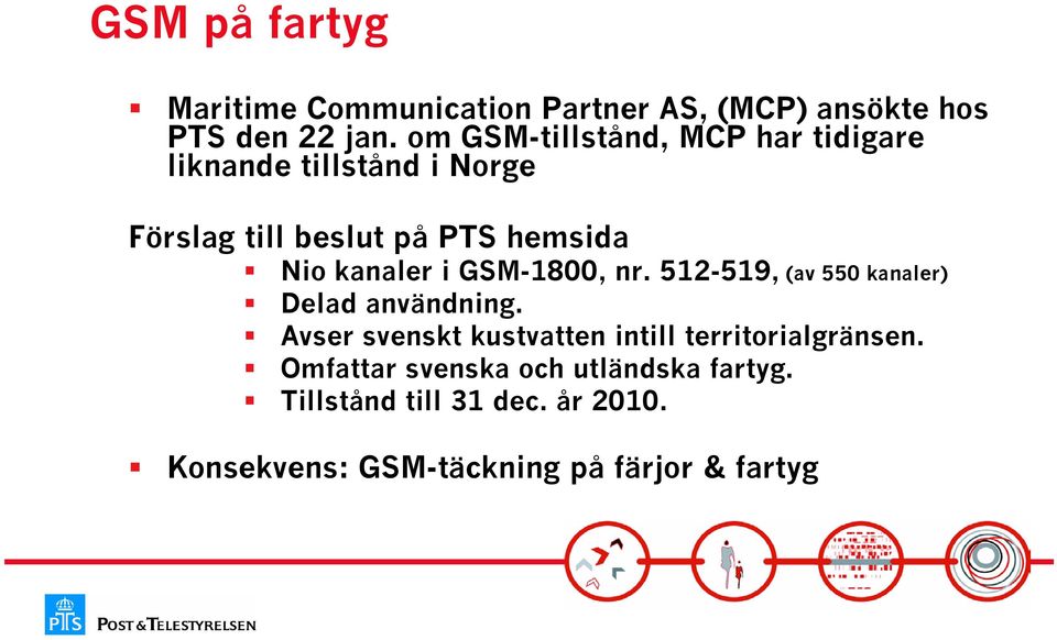 kanaler i GSM-1800, nr. 512-519, (av 550 kanaler) Delad användning.