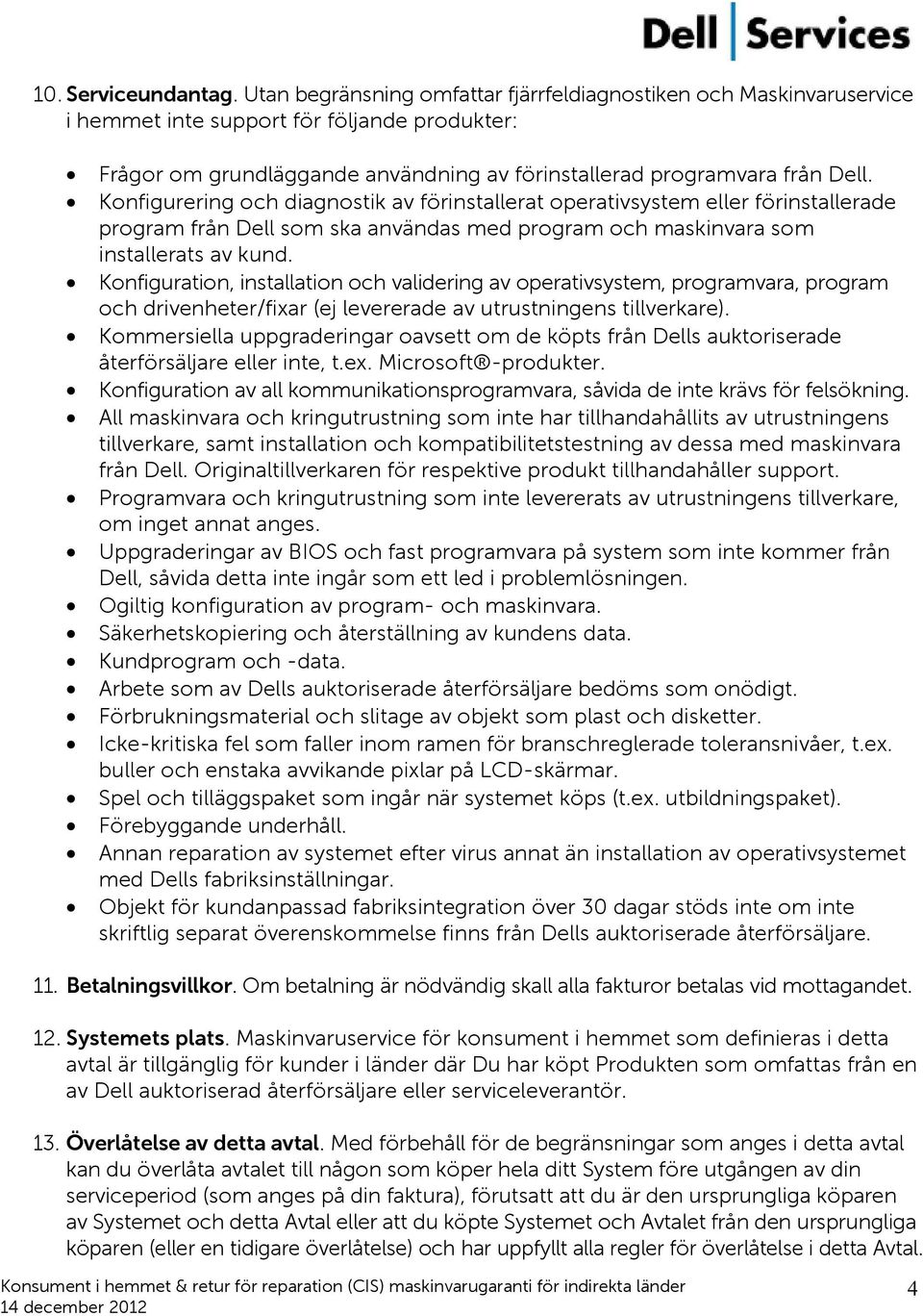 Konfigurering och diagnostik av förinstallerat operativsystem eller förinstallerade program från Dell som ska användas med program och maskinvara som installerats av kund.