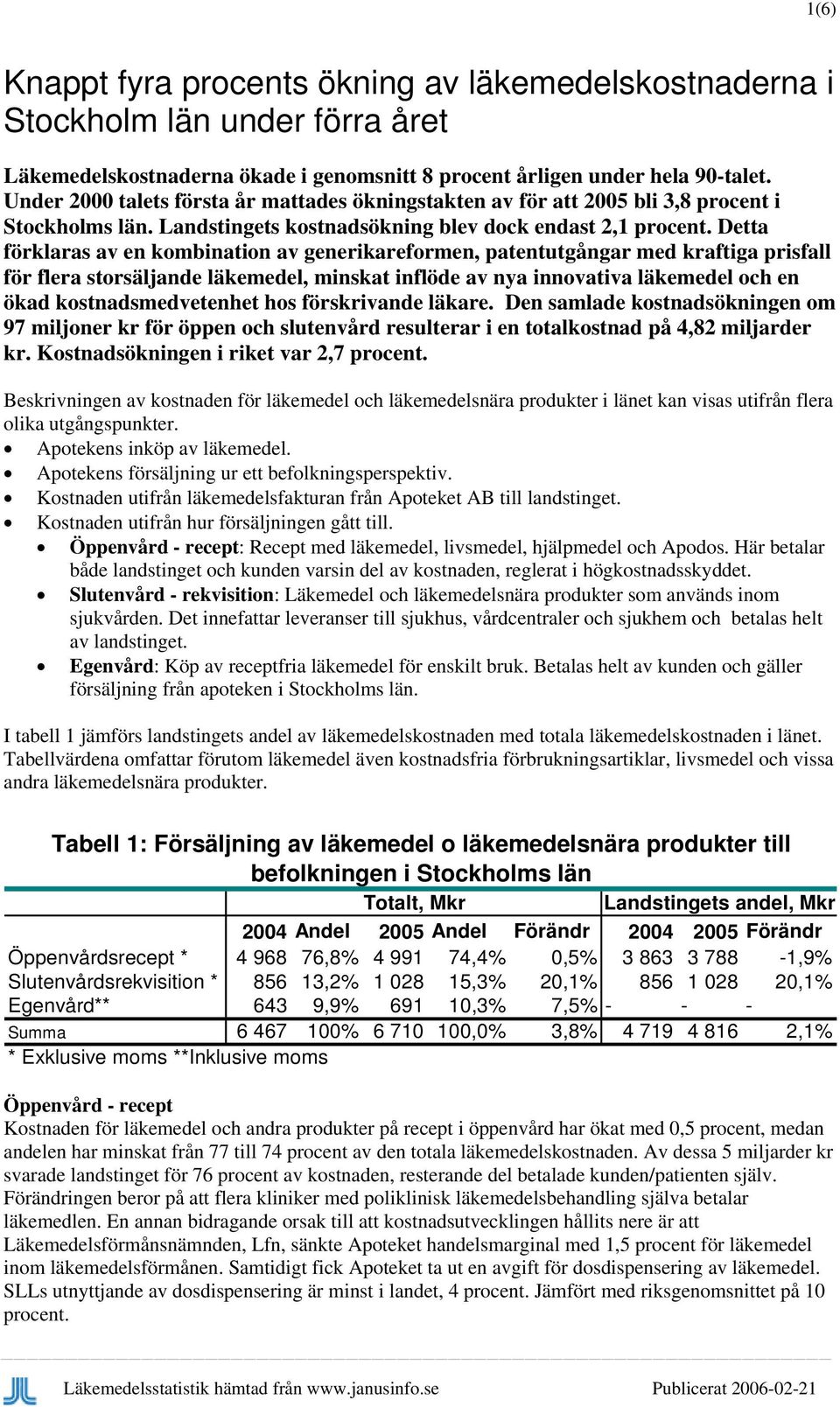 Detta förklaras av en kombination av generikareformen, patentutgångar med kraftiga prisfall för flera storsäljande läkemedel, minskat inflöde av nya innovativa läkemedel och en ökad