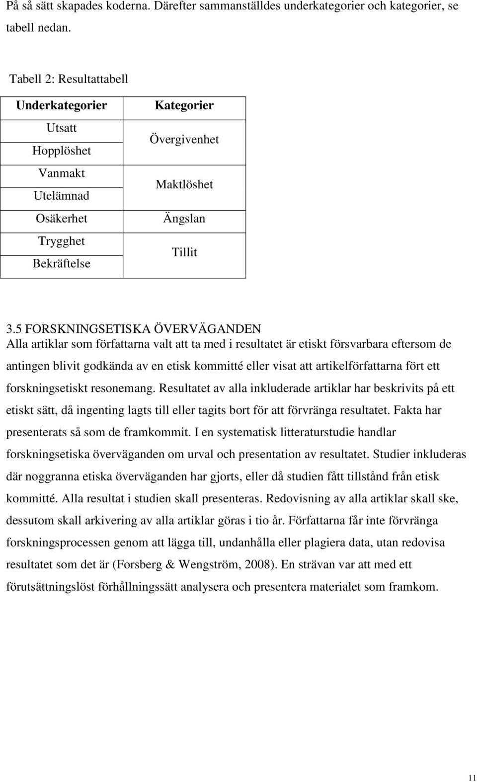 5 FORSKNINGSETISKA ÖVERVÄGANDEN Alla artiklar som författarna valt att ta med i resultatet är etiskt försvarbara eftersom de antingen blivit godkända av en etisk kommitté eller visat att