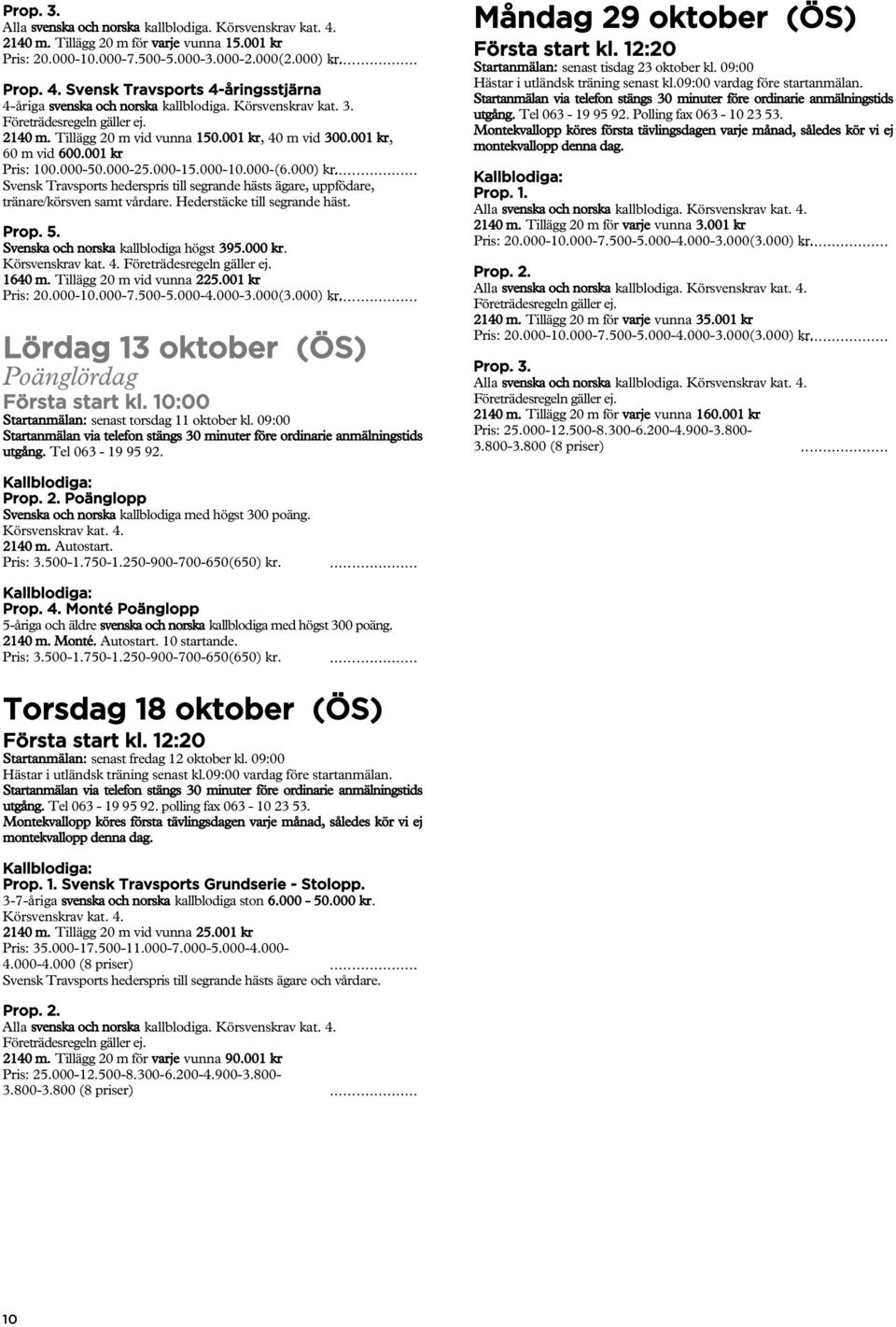 Hederstäcke till segrande häst. Prop. 5. Svenska och norska kallblodiga högst 395.000 kr. 1640 m. Tillägg 20 m vid vunna 225.001 kr Pris: 20.000-10.000-7.500-5.000-4.000-3.000(3.000) kr.