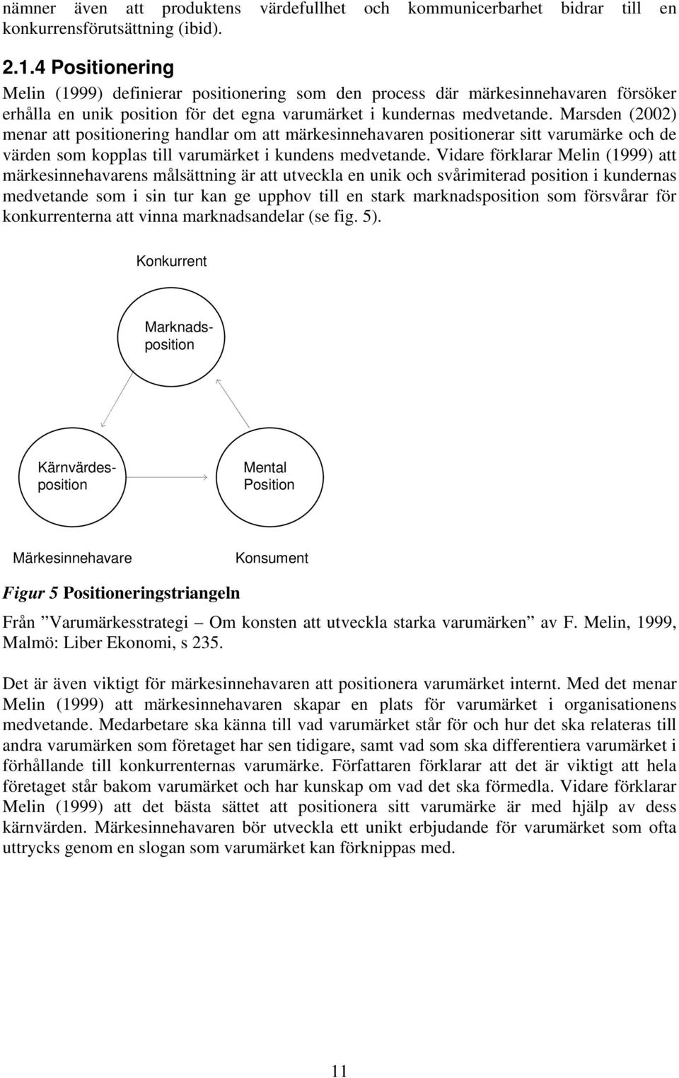 Marsden (2002) menar att positionering handlar om att märkesinnehavaren positionerar sitt varumärke och de värden som kopplas till varumärket i kundens medvetande.