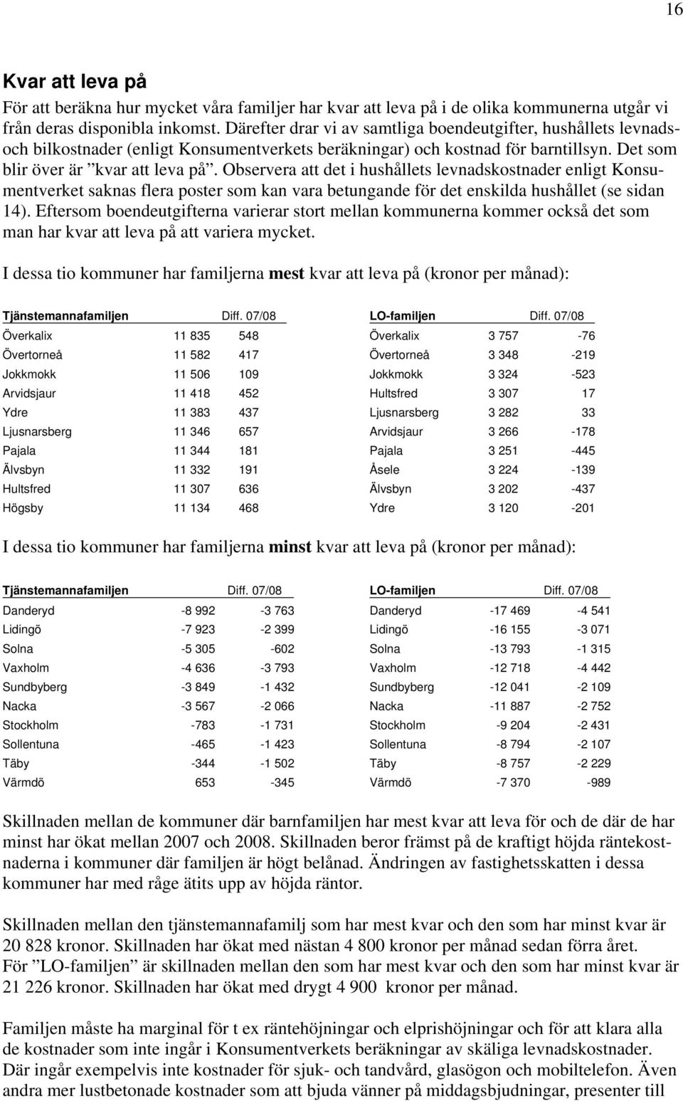 Observera att det i hushållets levnadskostnader enligt Konsumentverket saknas flera poster som kan vara betungande för det enskilda hushållet (se sidan 14).