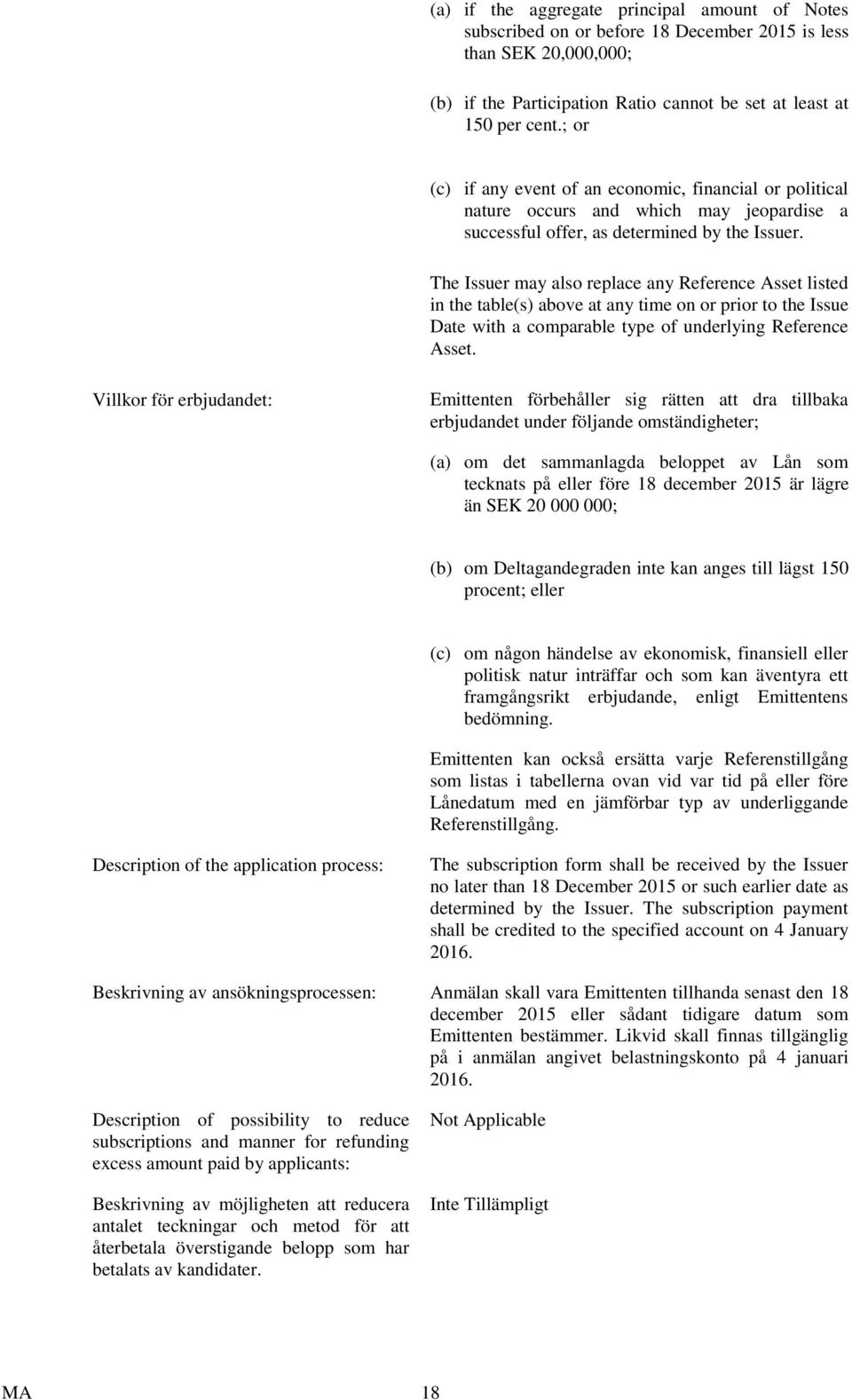 The Issuer may also replace any Reference Asset listed in the table(s) above at any time on or prior to the Issue Date with a comparable type of underlying Reference Asset.