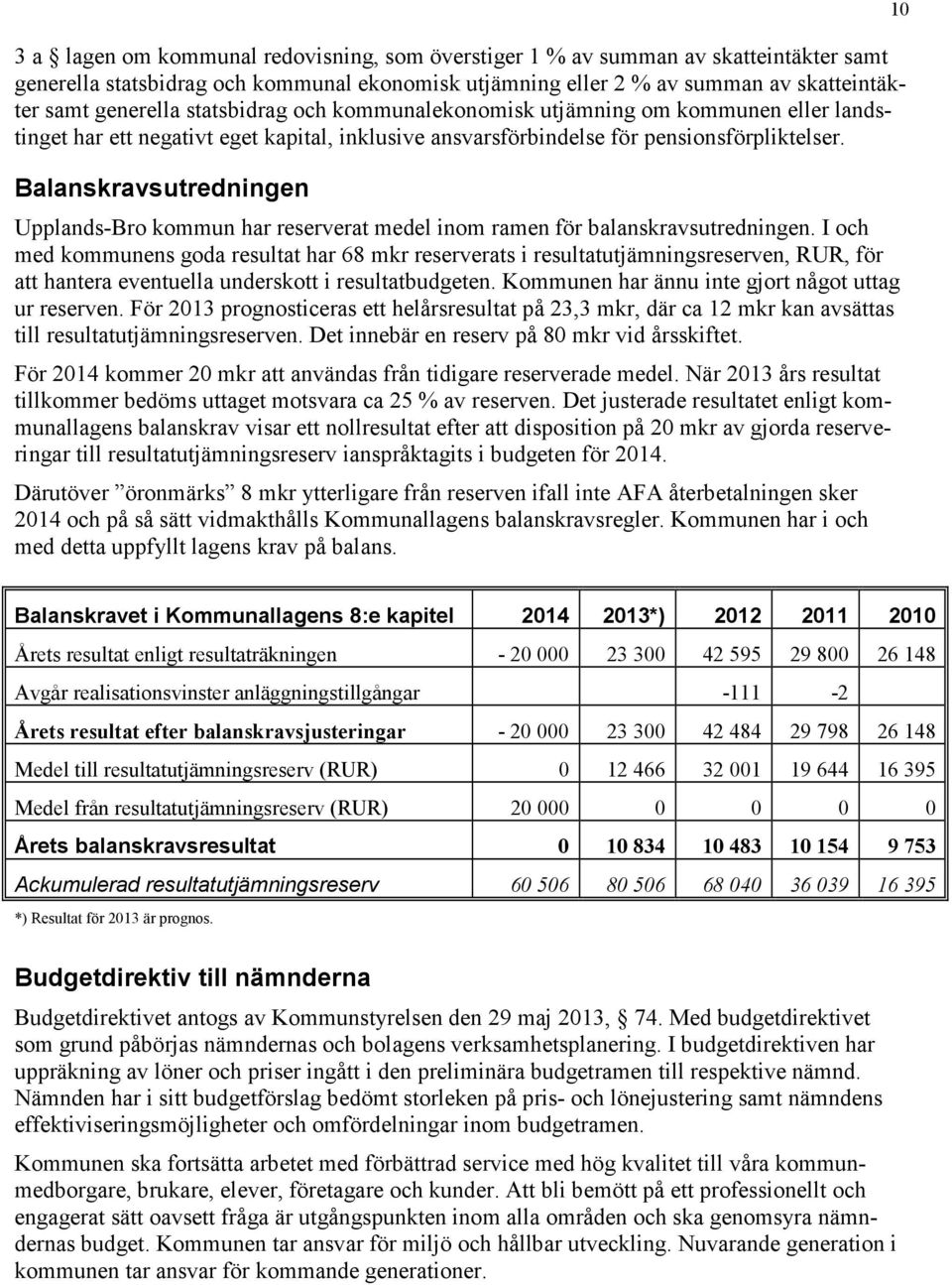 Balanskravsutredningen Upplands-Bro kommun har reserverat medel inom ramen för balanskravsutredningen.