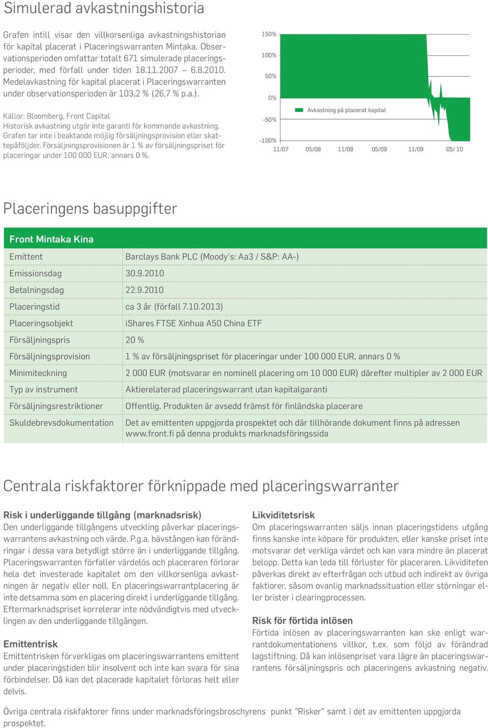 Medelavkastning för kapital placerat i Placeringswarranten under observationsperioden är 103,2 % (26,7 % p.a.).