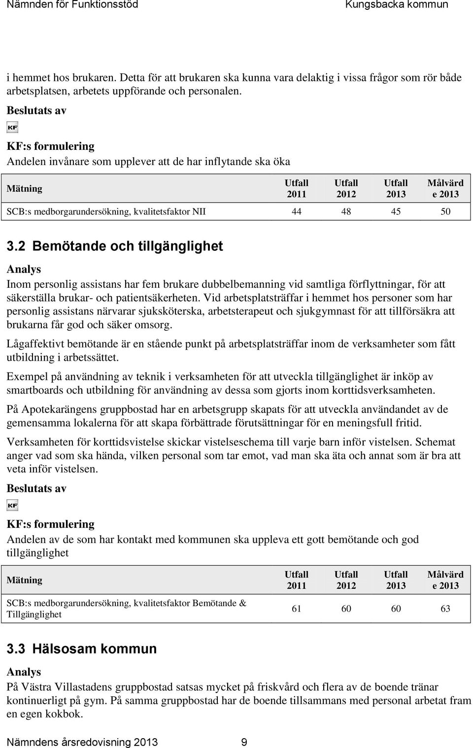 2 Bemötande och tillgänglighet Analys Inom personlig assistans har fem brukare dubbelbemanning vid samtliga förflyttningar, för att säkerställa brukar- och patientsäkerheten.