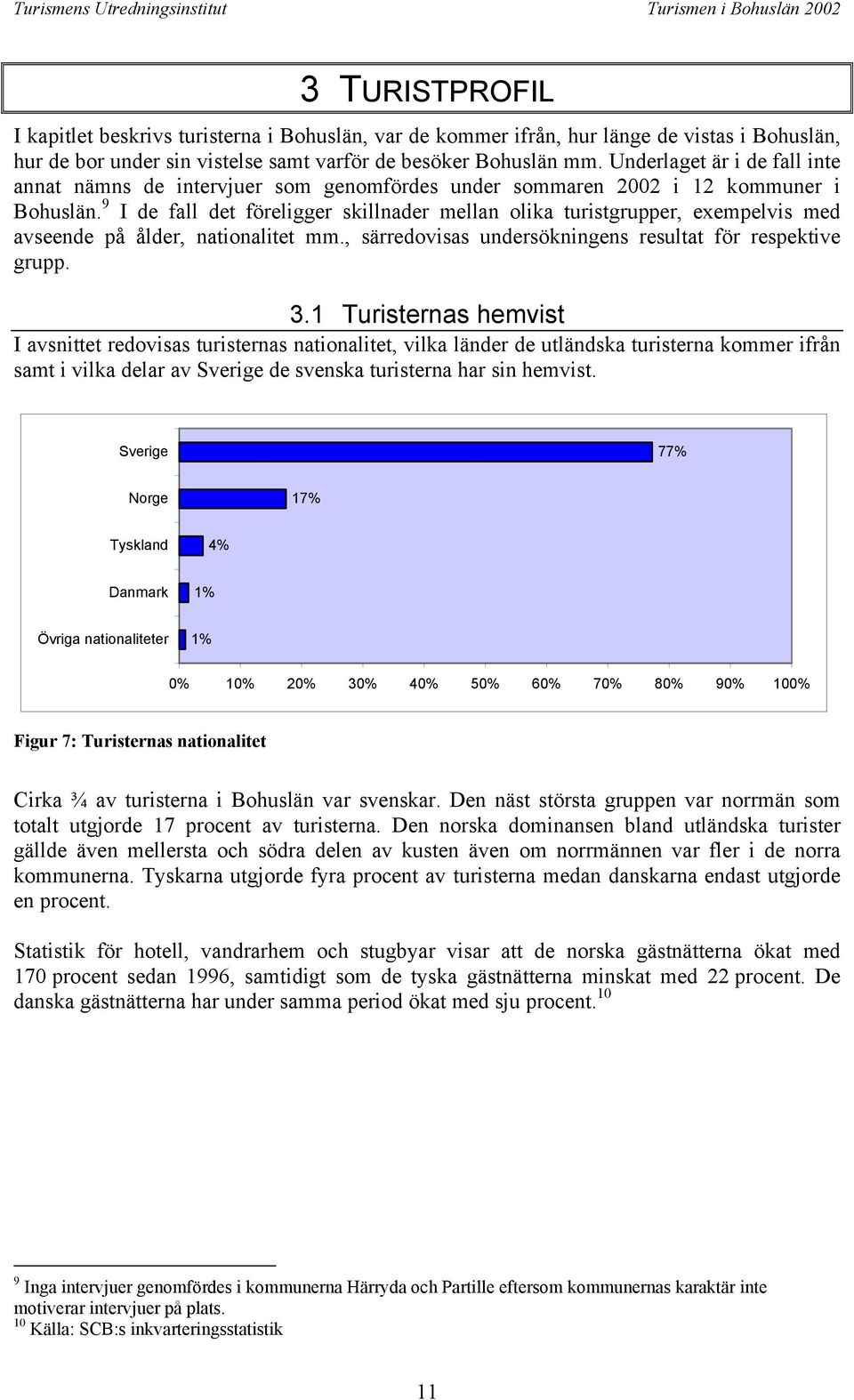 9 I de fall det föreligger skillnader mellan olika turistgrupper, exempelvis med avseende på ålder, nationalitet mm., särredovisas undersökningens resultat för respektive grupp. 3.