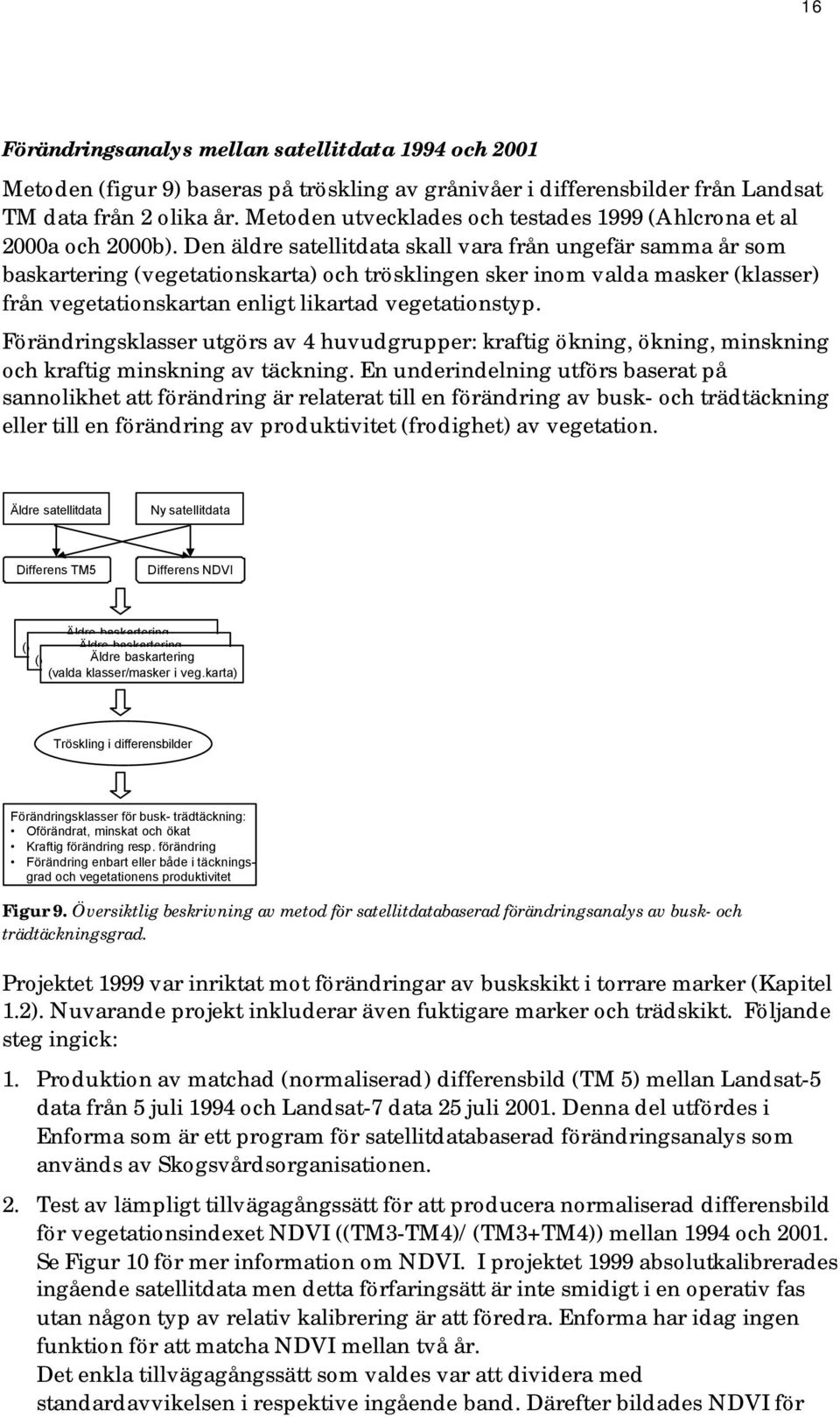Den äldre satellitdata skall vara från ungefär samma år som baskartering (vegetationskarta) och trösklingen sker inom valda masker (klasser) från vegetationskartan enligt likartad vegetationstyp.