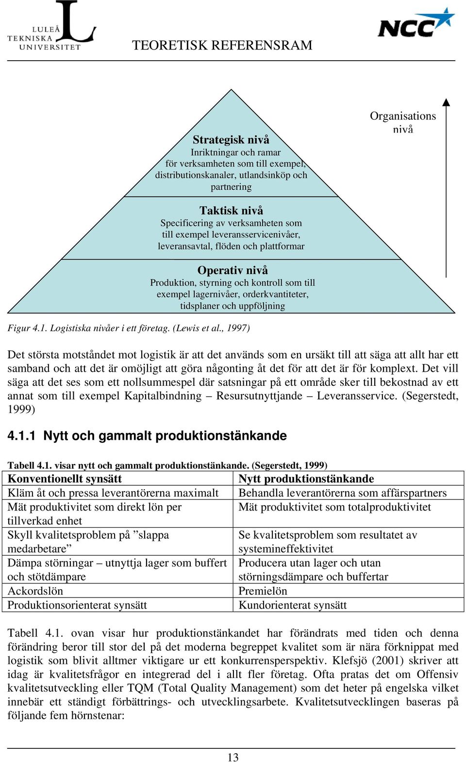 och uppföljning Figur 4.1. Logistiska nivåer i ett företag. (Lewis et al.