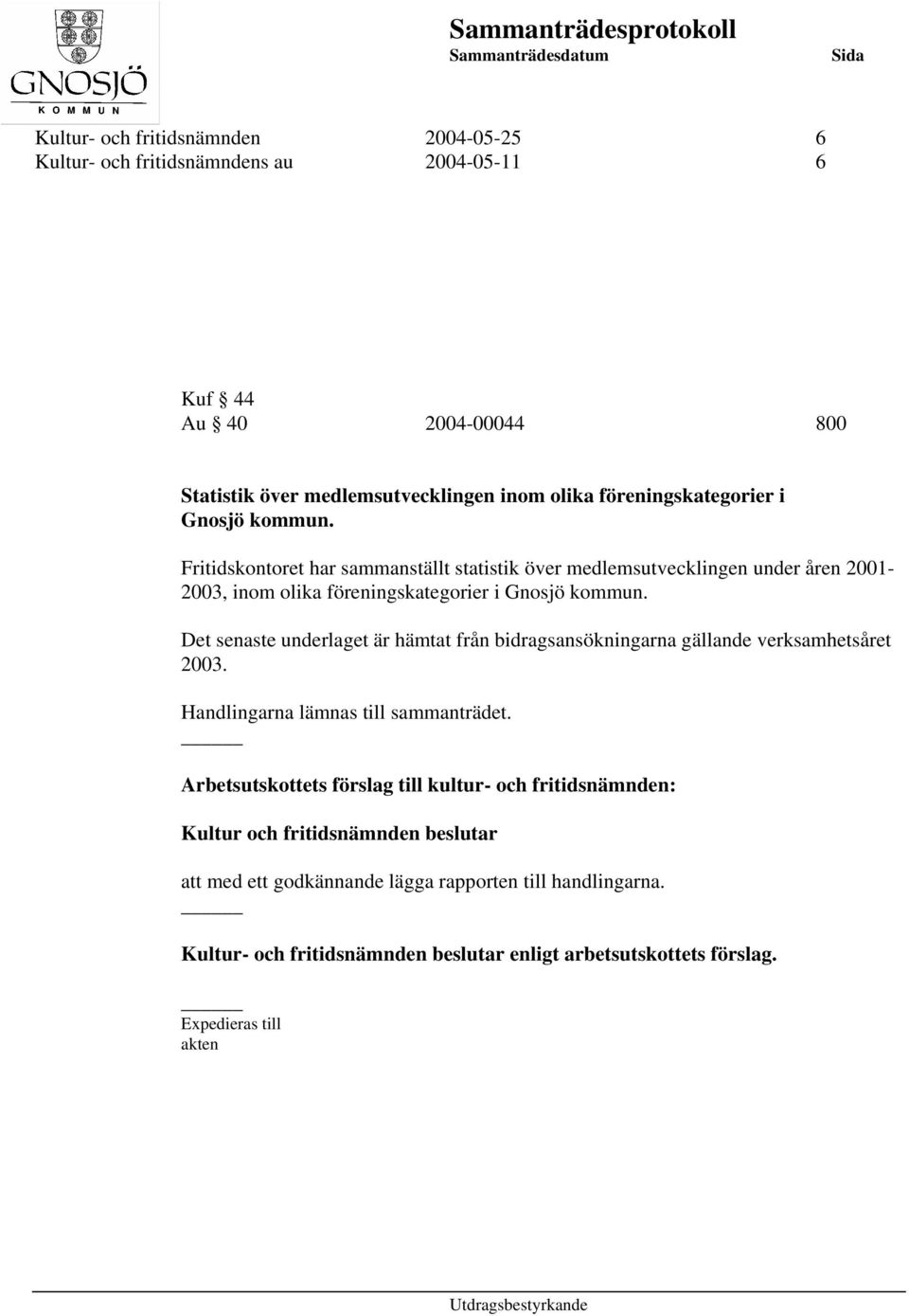 Fritidskontoret har sammanställt statistik över medlemsutvecklingen under åren 2001-2003, inom olika  Det senaste underlaget är hämtat från bidragsansökningarna gällande