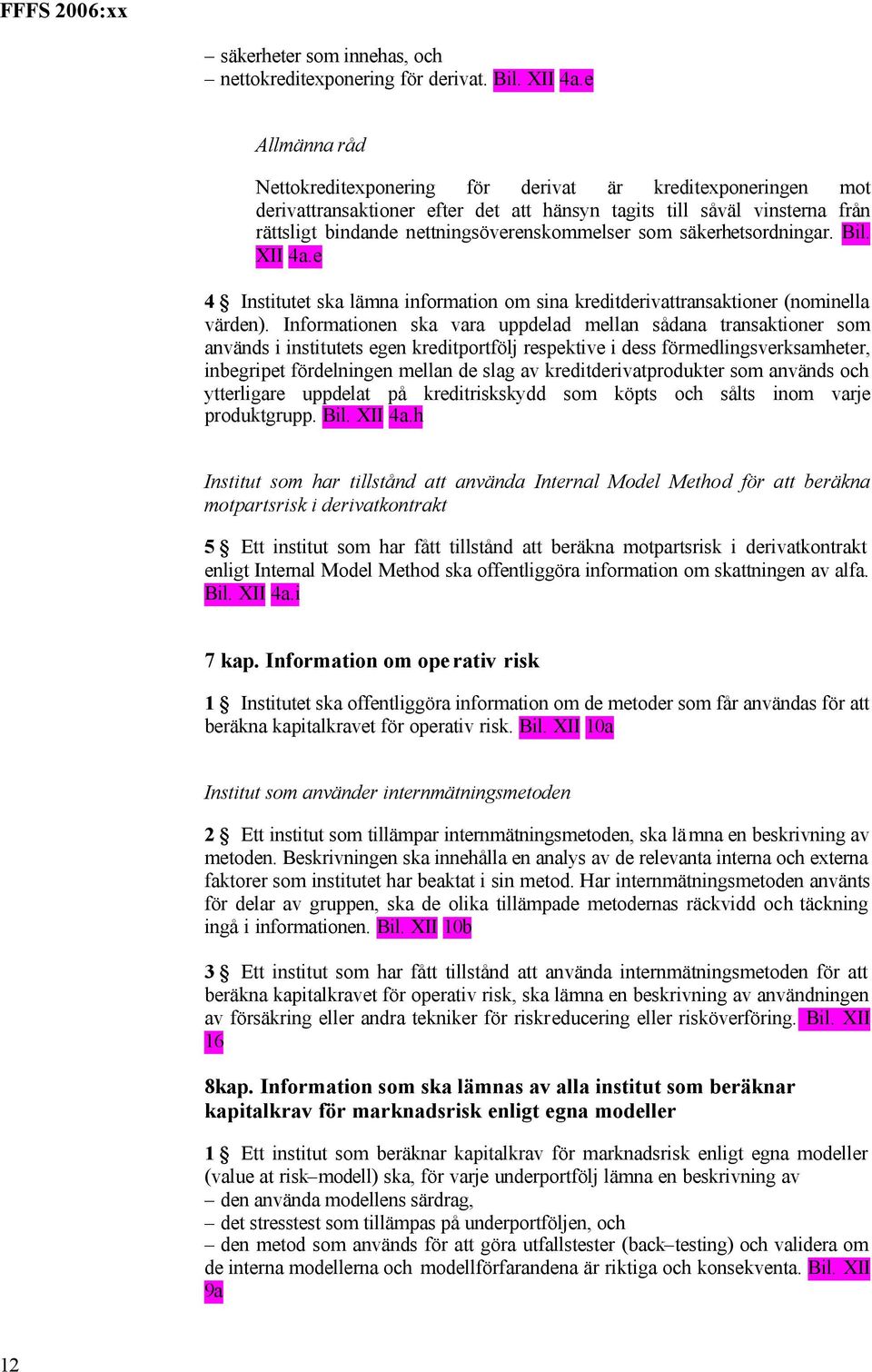 säkerhetsordningar. Bil. XII 4a.e 4 Institutet ska lämna information om sina kreditderivattransaktioner (nominella värden).