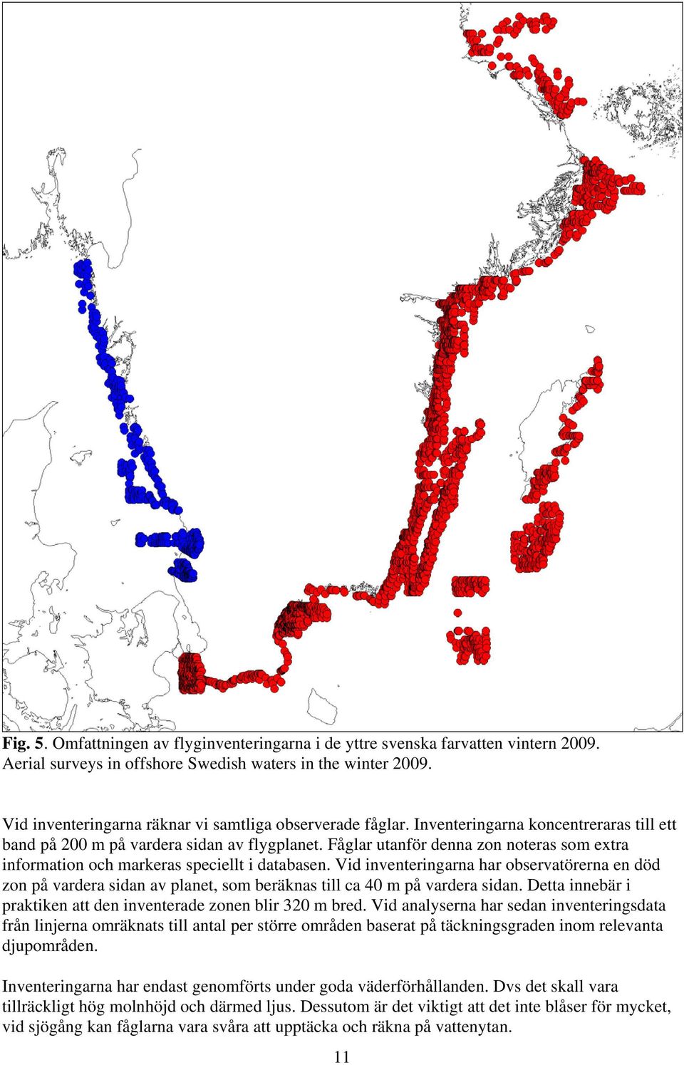 Fåglar utanför denna zon noteras som extra information och markeras speciellt i databasen.